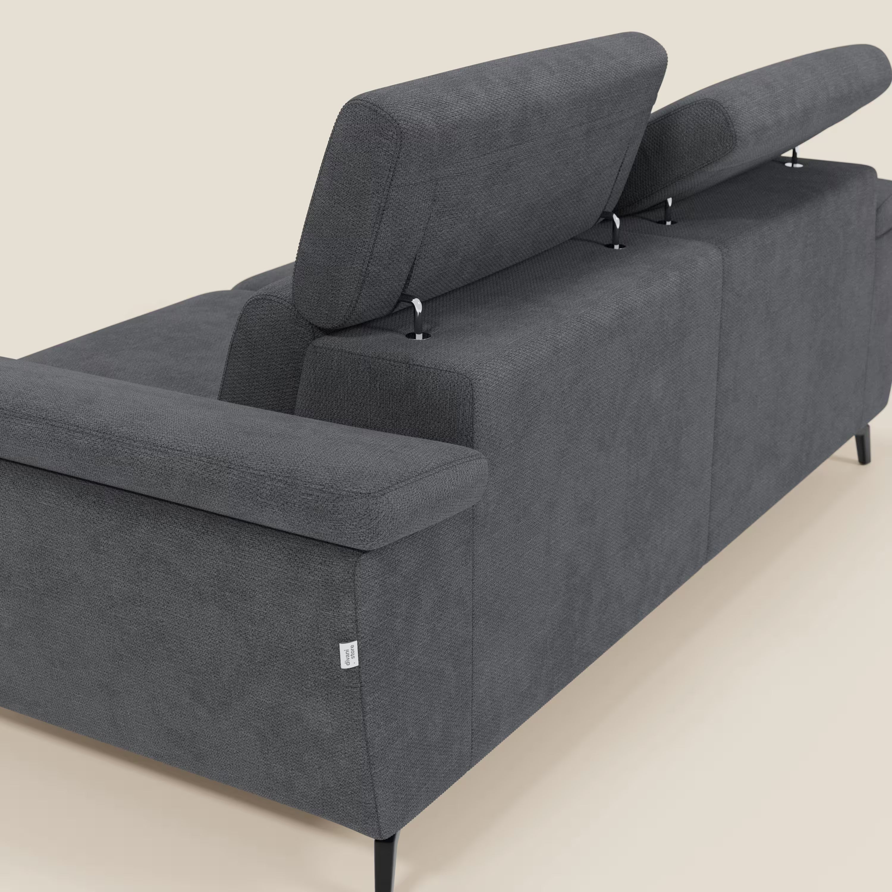 Estro 3-Sitzer-Sofa mit herausnehmbarem Hocker – verstellbare Kopfstützen aus wasserfester Stoff T14 anthrazit
