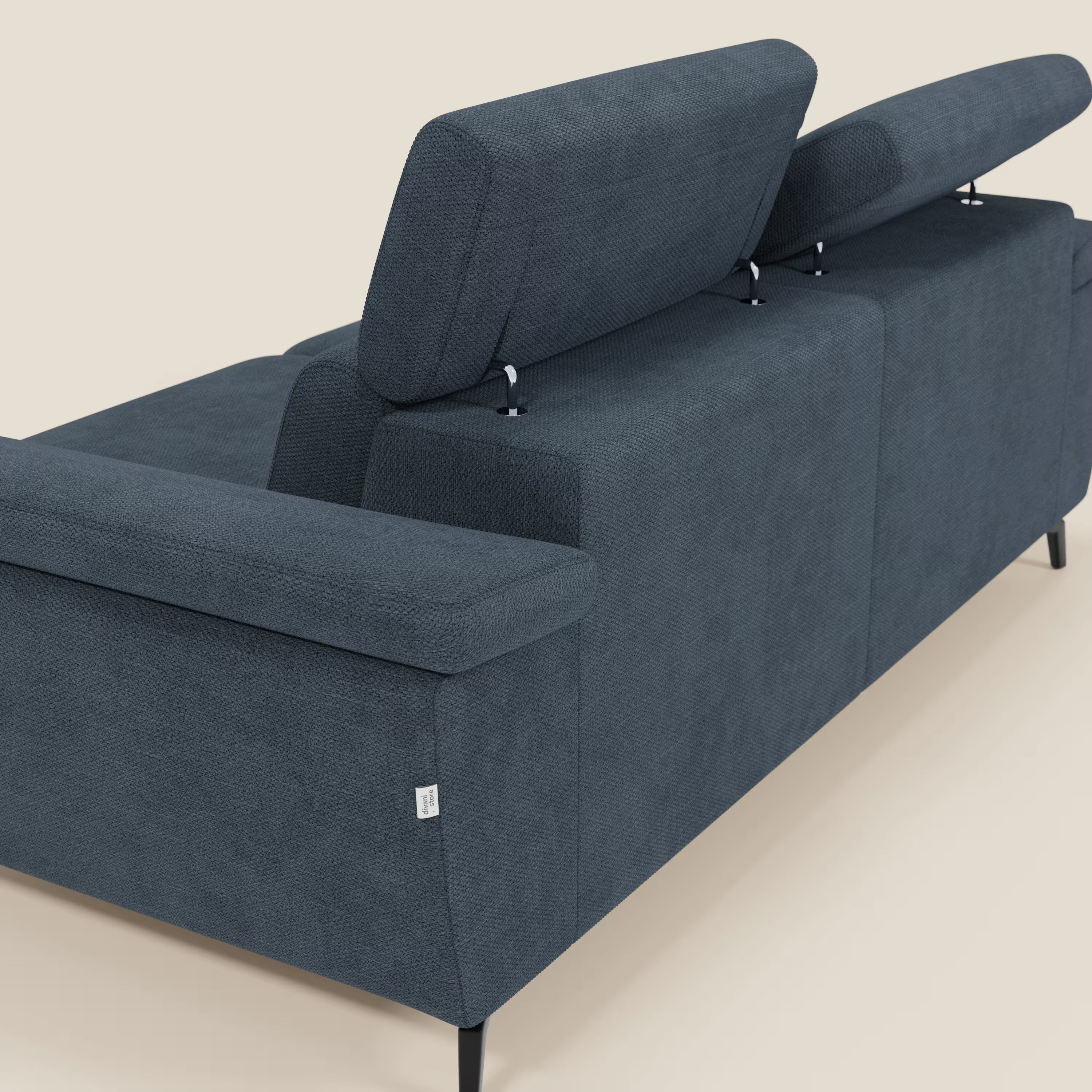Estro 3-Sitzer-Sofa mit herausnehmbarem Hocker – verstellbare Kopfstützen aus wasserfester Stoff T14 blau