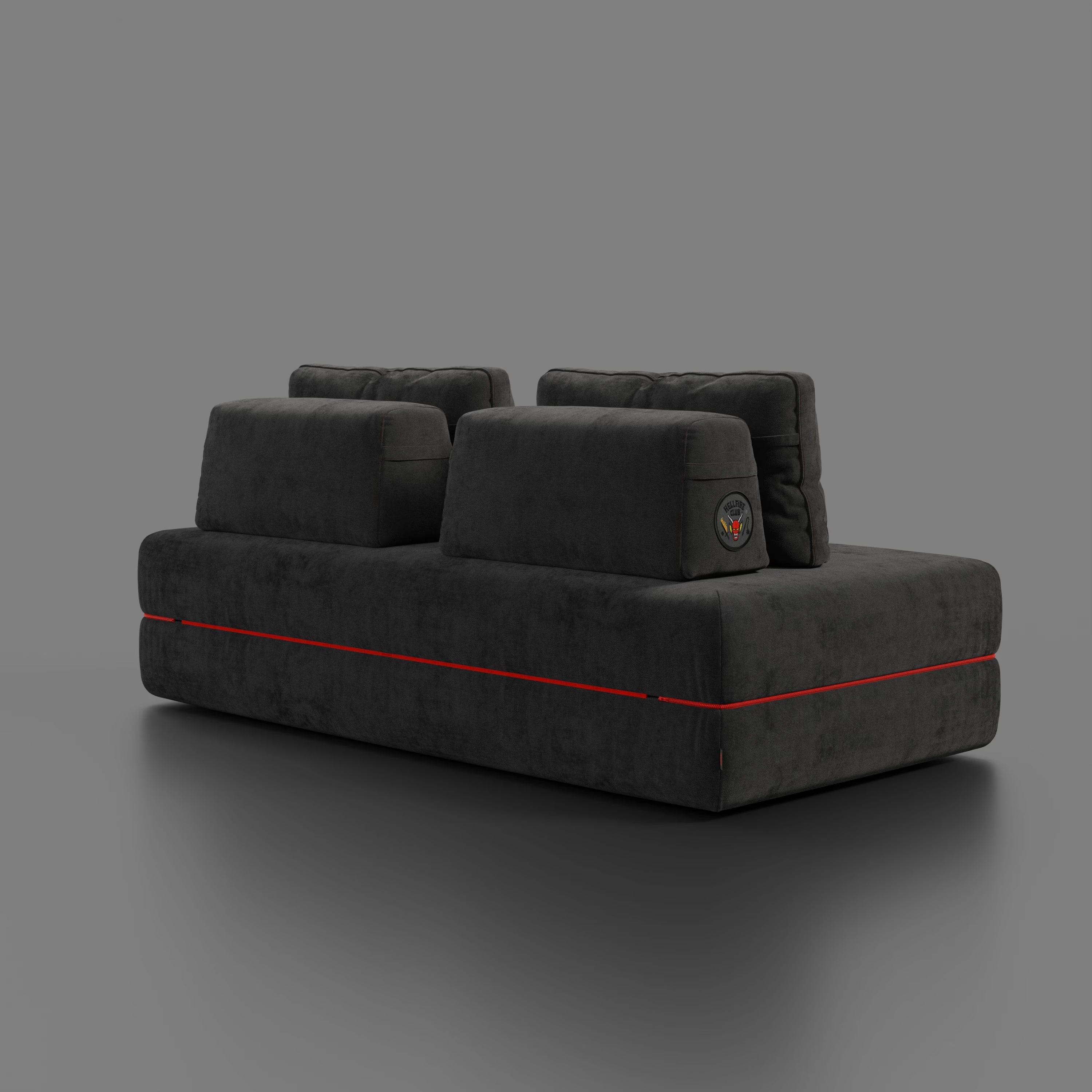 Rift Schlafsofa STRANGER THINGS Edition 2-Sitzer und 3-Sitzer mit beweglichen Rückenlehnen – 22 cm hohe Matratze und Memory- Foam aus abwaschbarem Stoff Anthrazit