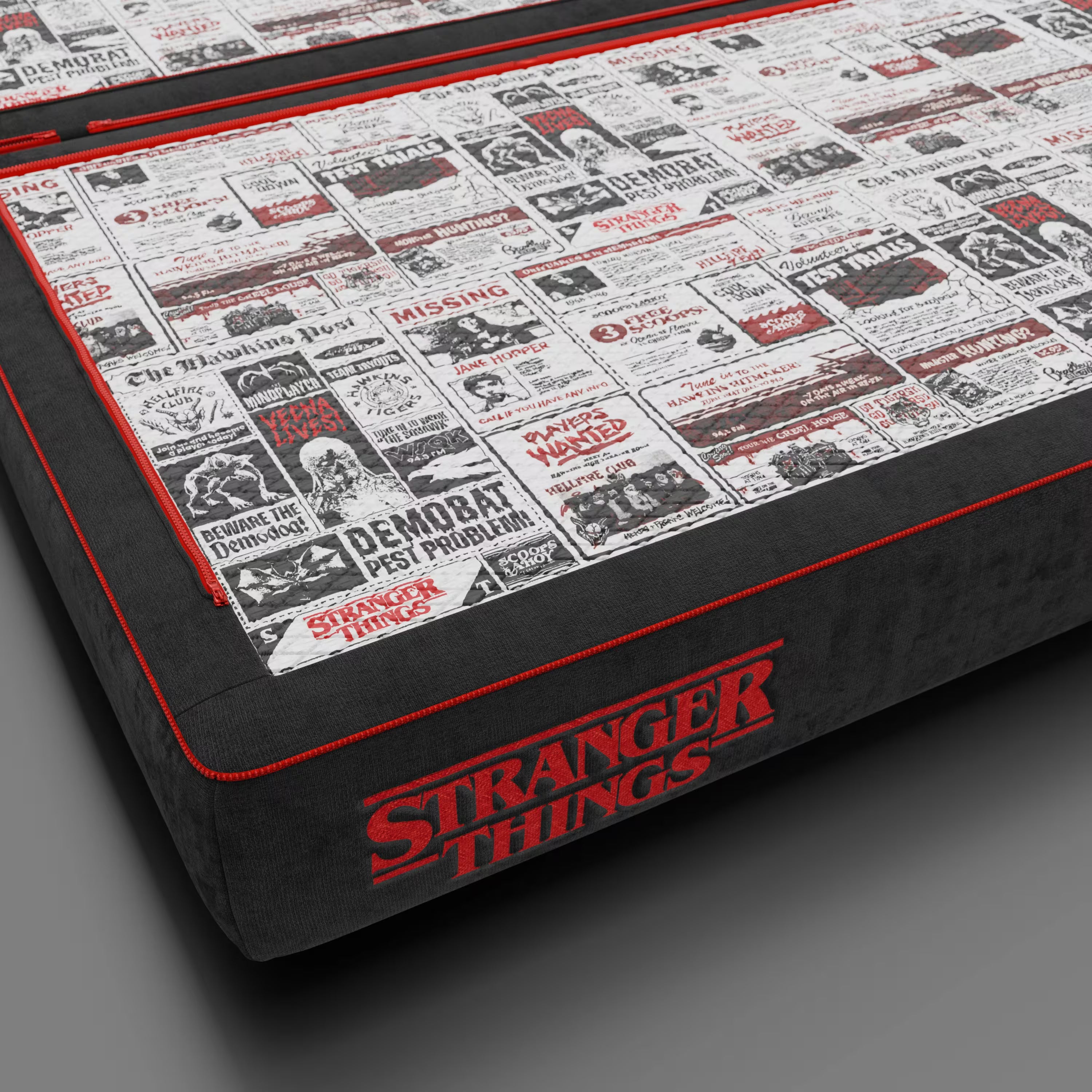 Rift Schlafsofa STRANGER THINGS Edition 2-Sitzer und 3-Sitzer mit beweglichen Rückenlehnen – 22 cm hohe Matratze und Memory- Foam aus abwaschbarem Stoff Anthrazit