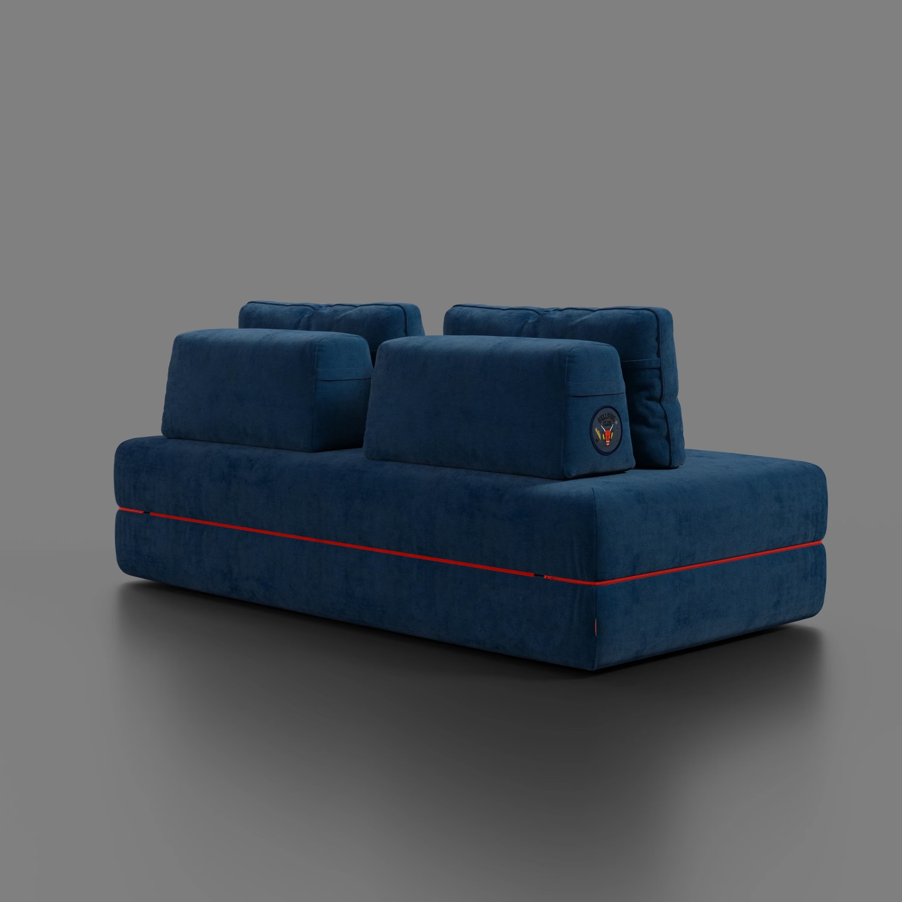 Rift Schlafsofa STRANGER THINGS Edition 2-Sitzer und 3-Sitzer mit beweglichen Rückenlehnen – 22 cm hohe Matratze und Memory- Foam aus abwaschbarem Stoff blau