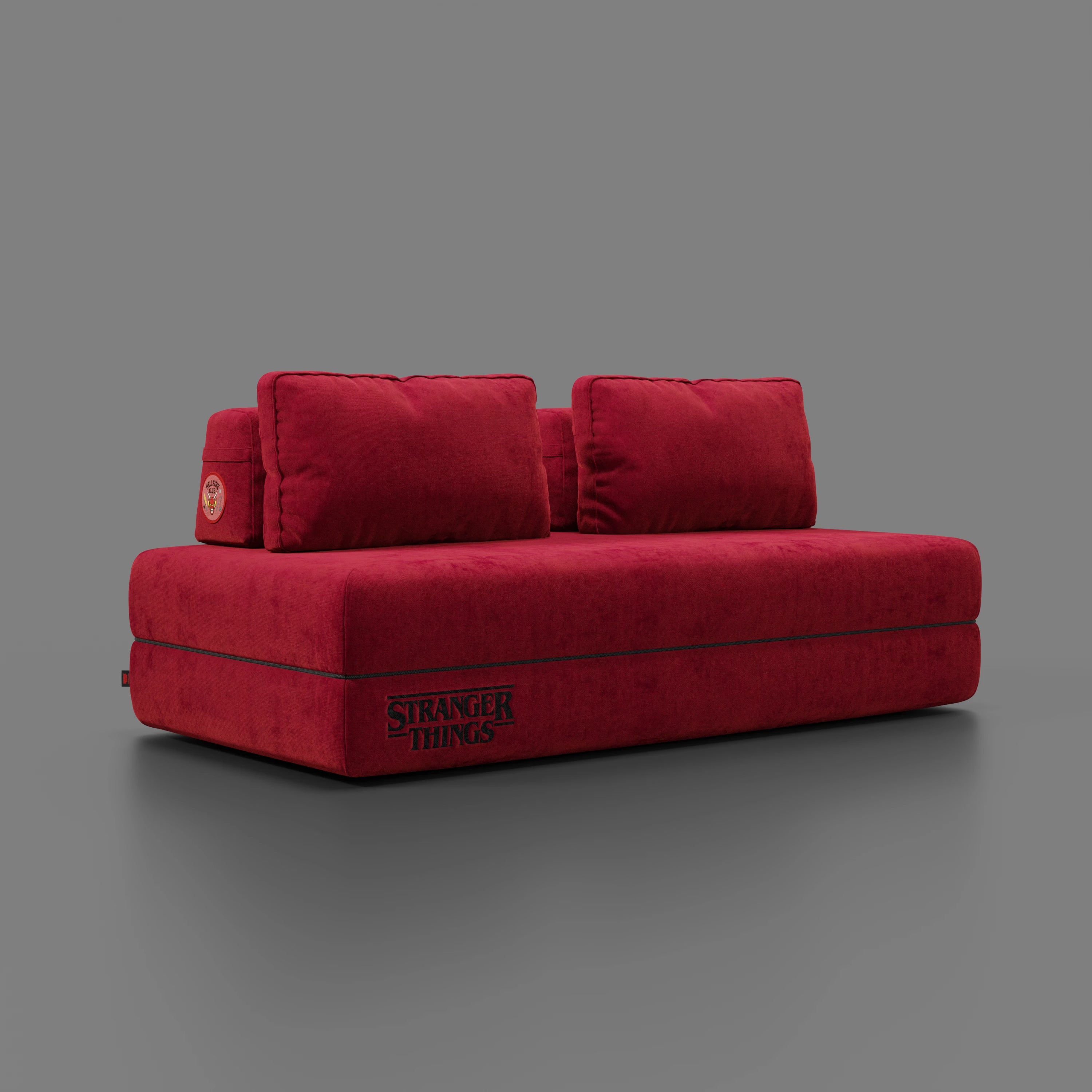 Rift Schlafsofa STRANGER THINGS Edition 2-Sitzer und 3-Sitzer mit beweglichen Rückenlehnen – 22 cm hohe Matratze und Memory- Foam aus abwaschbarem Stoff rot