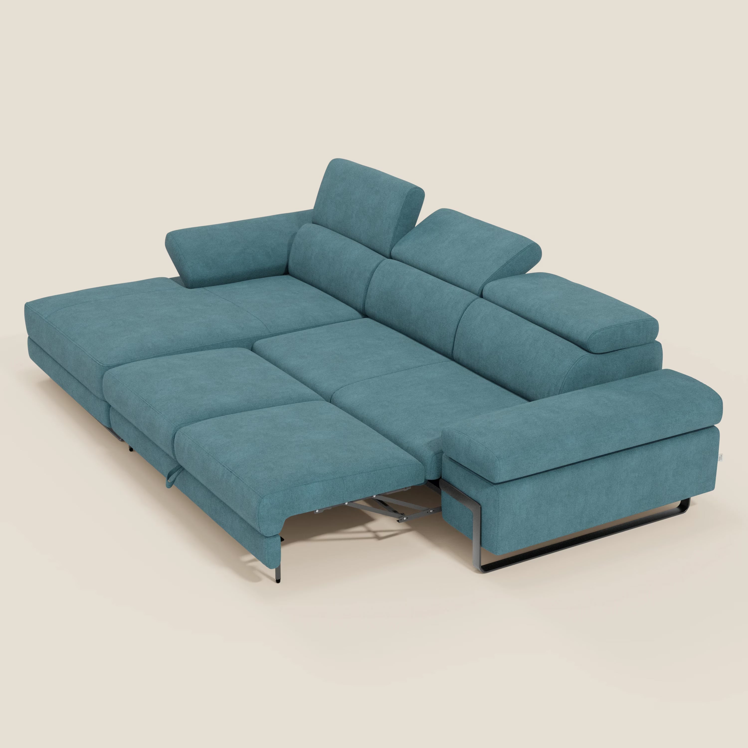 Zayana Ecksofa mit Ausziehfunktion – verstellbare Armlehnen und Kopfstützen aus wasserfestem Stoff T02 hellblau