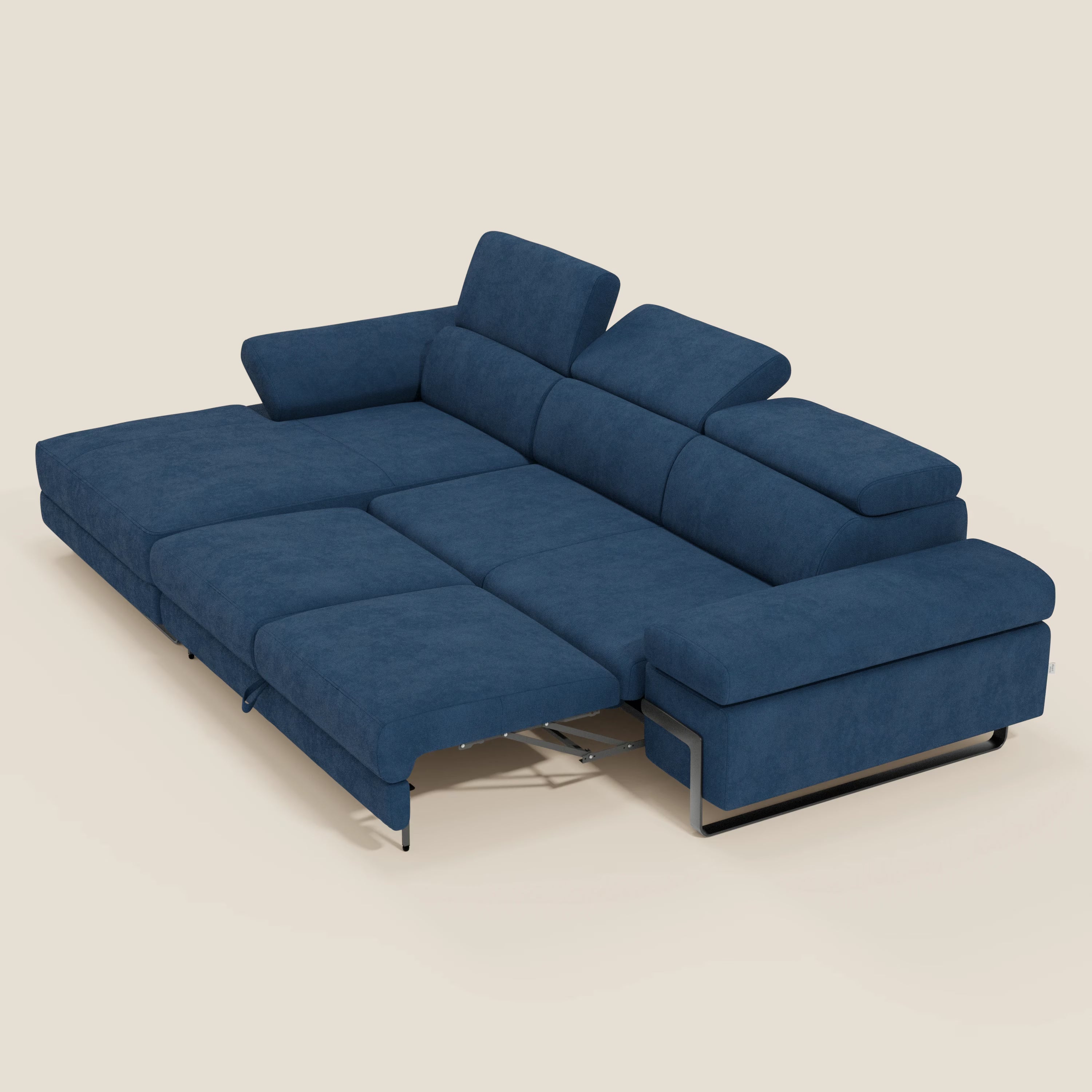 Zayana Ecksofa mit Ausziehfunktion – verstellbare Armlehnen und Kopfstützen aus wasserfestem Stoff T02 blau