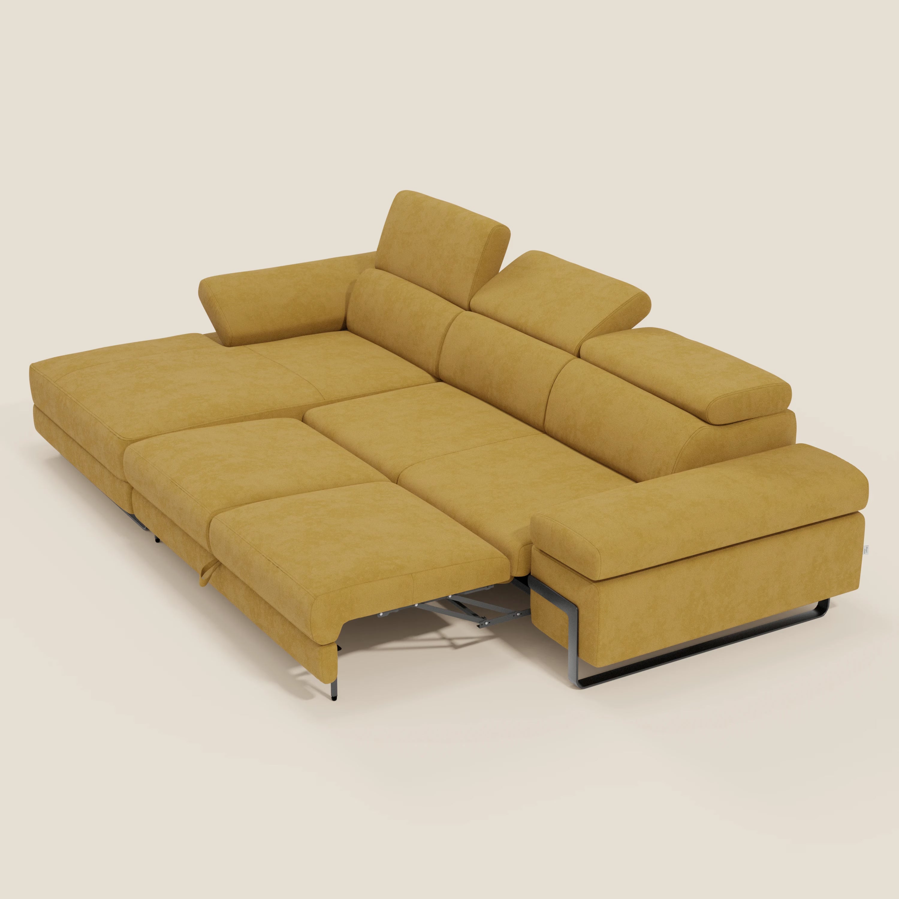 Zayana Ecksofa mit Ausziehfunktion – verstellbare Armlehnen und Kopfstützen aus wasserfestem Stoff T02 gelb