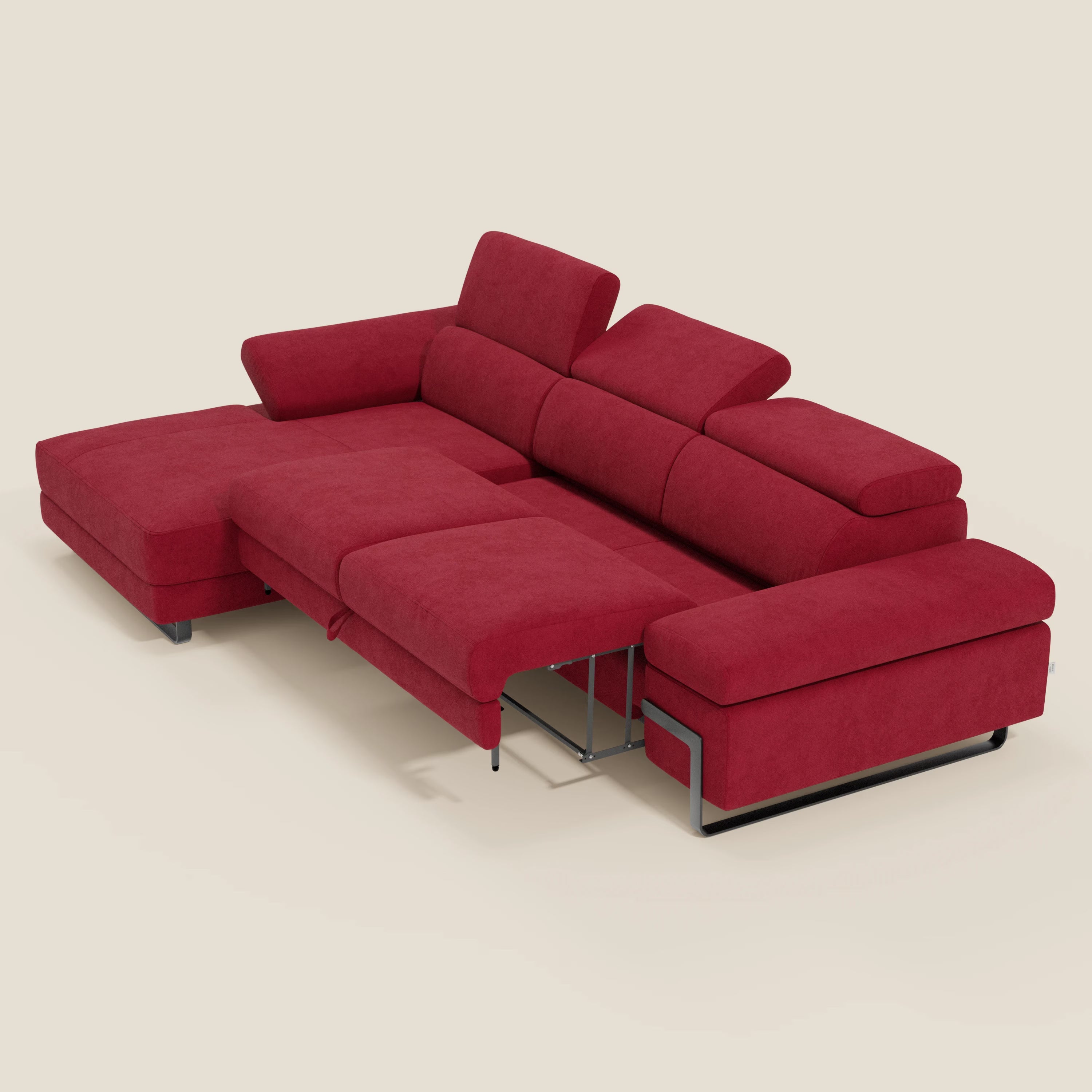 Zayana Ecksofa mit Ausziehfunktion – verstellbare Armlehnen und Kopfstützen aus wasserfestem Stoff T02 rot