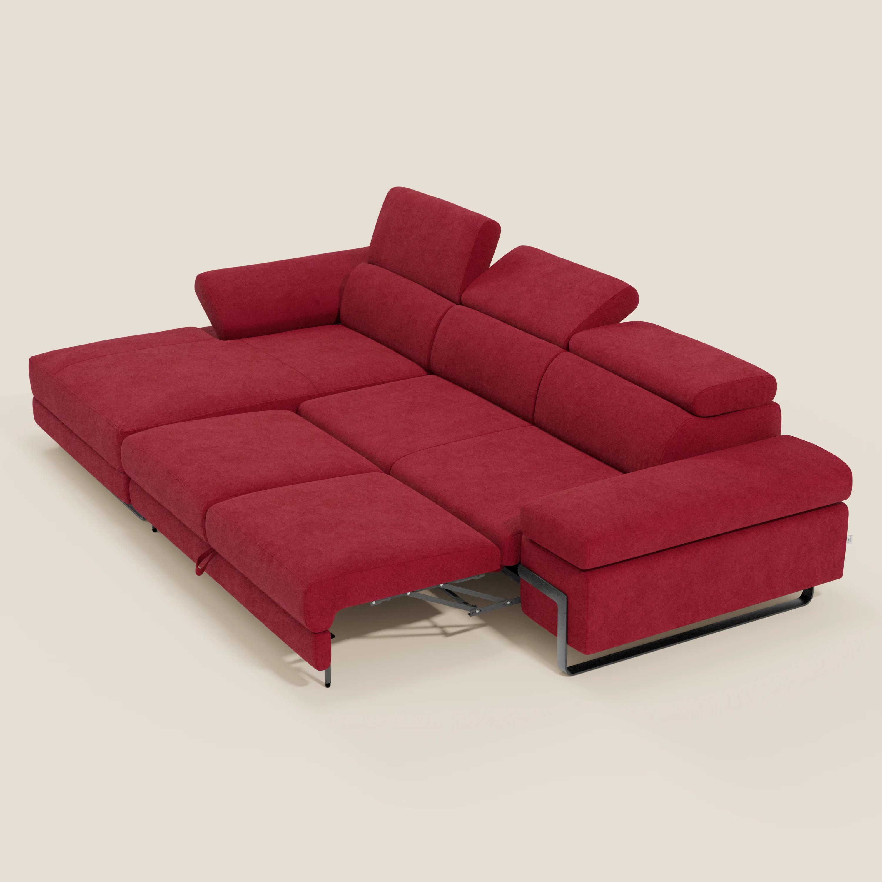 Zayana Ecksofa mit Ausziehfunktion – verstellbare Armlehnen und Kopfstützen aus wasserfestem Stoff T02 rot