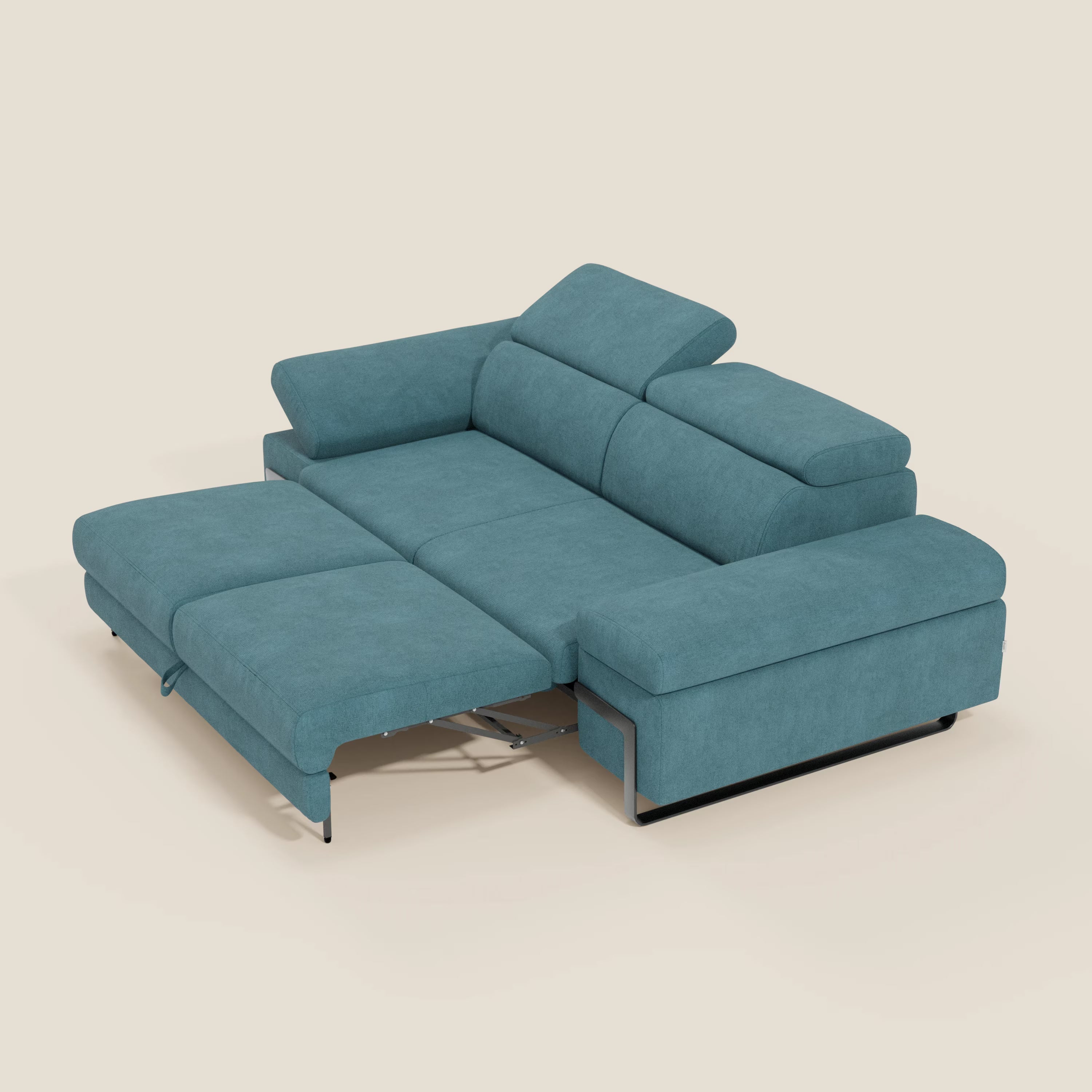 Zayana 3-Sitzer-Sofa mit ausziehbarem Element – verstellbare Armlehnen und Kopfstützen aus wasserfestem Stoff T02 hellblau