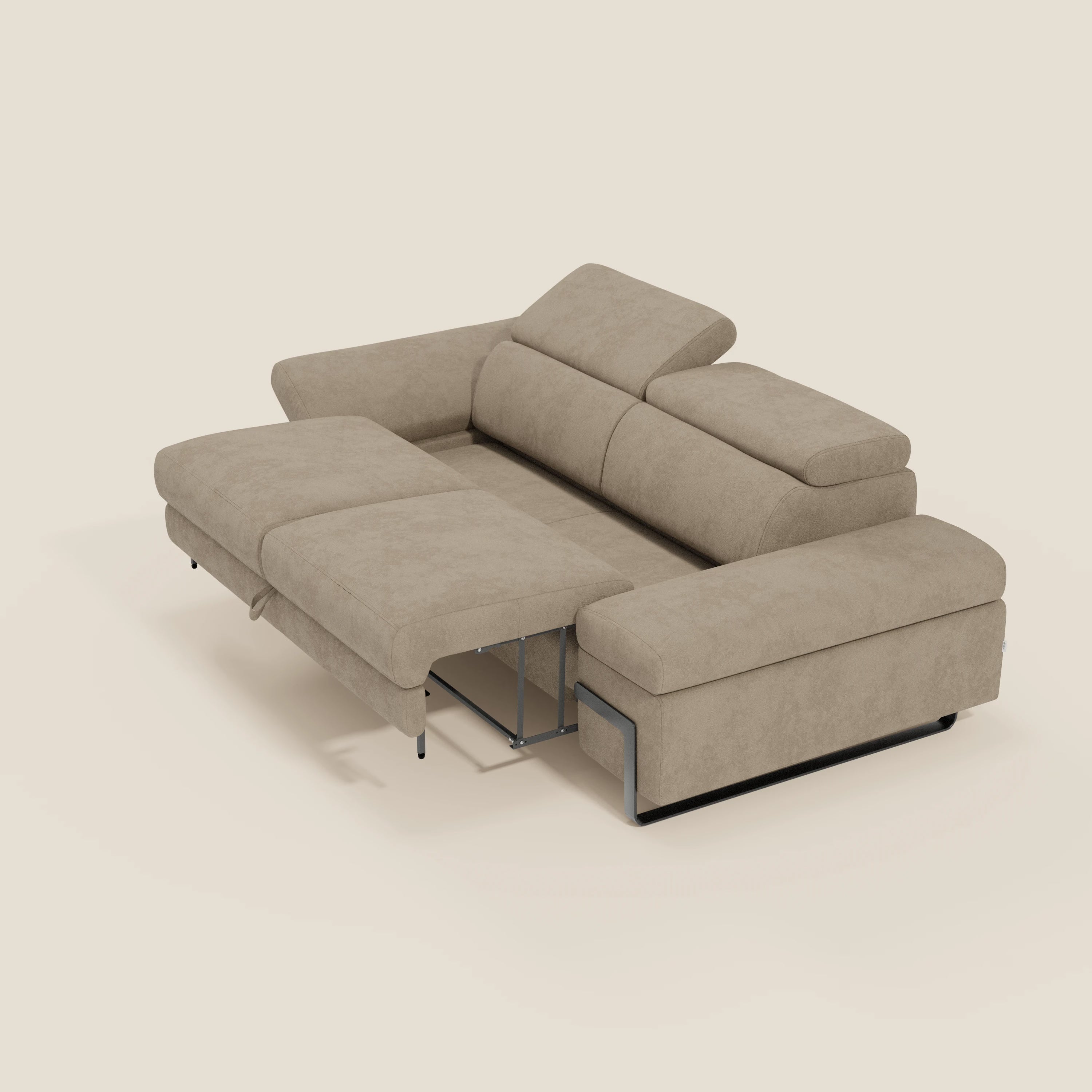 Zayana 3-Sitzer-Sofa mit ausziehbarem Element – verstellbare Armlehnen und Kopfstützen aus wasserfestem Stoff T02 beige
