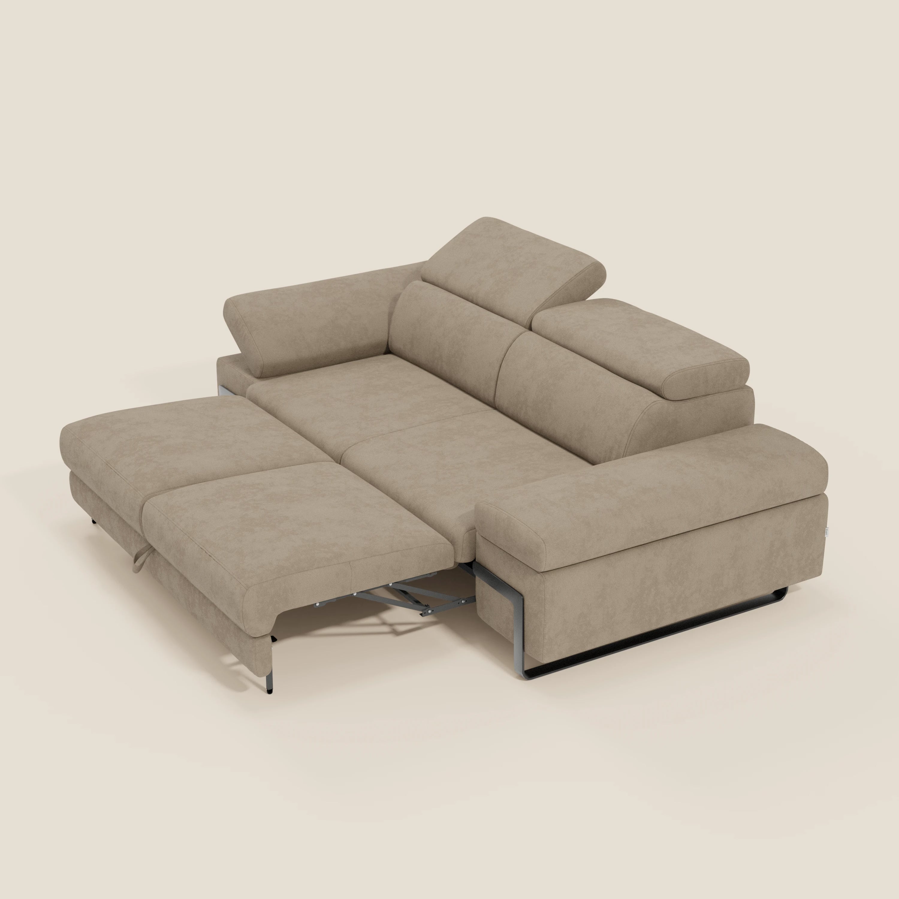 Zayana 3-Sitzer-Sofa mit ausziehbarem Element – verstellbare Armlehnen und Kopfstützen aus wasserfestem Stoff T02 beige