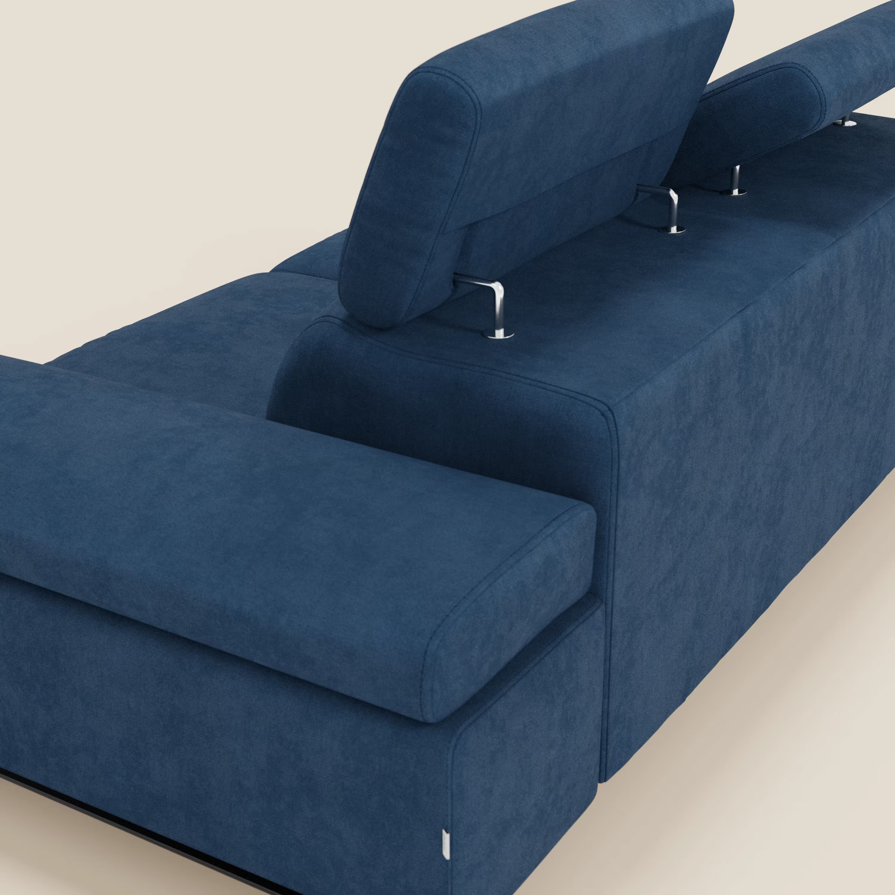 Zayana 3-Sitzer-Sofa mit ausziehbarem Element – verstellbare Armlehnen und Kopfstützen aus wasserfestem Stoff T02 blau