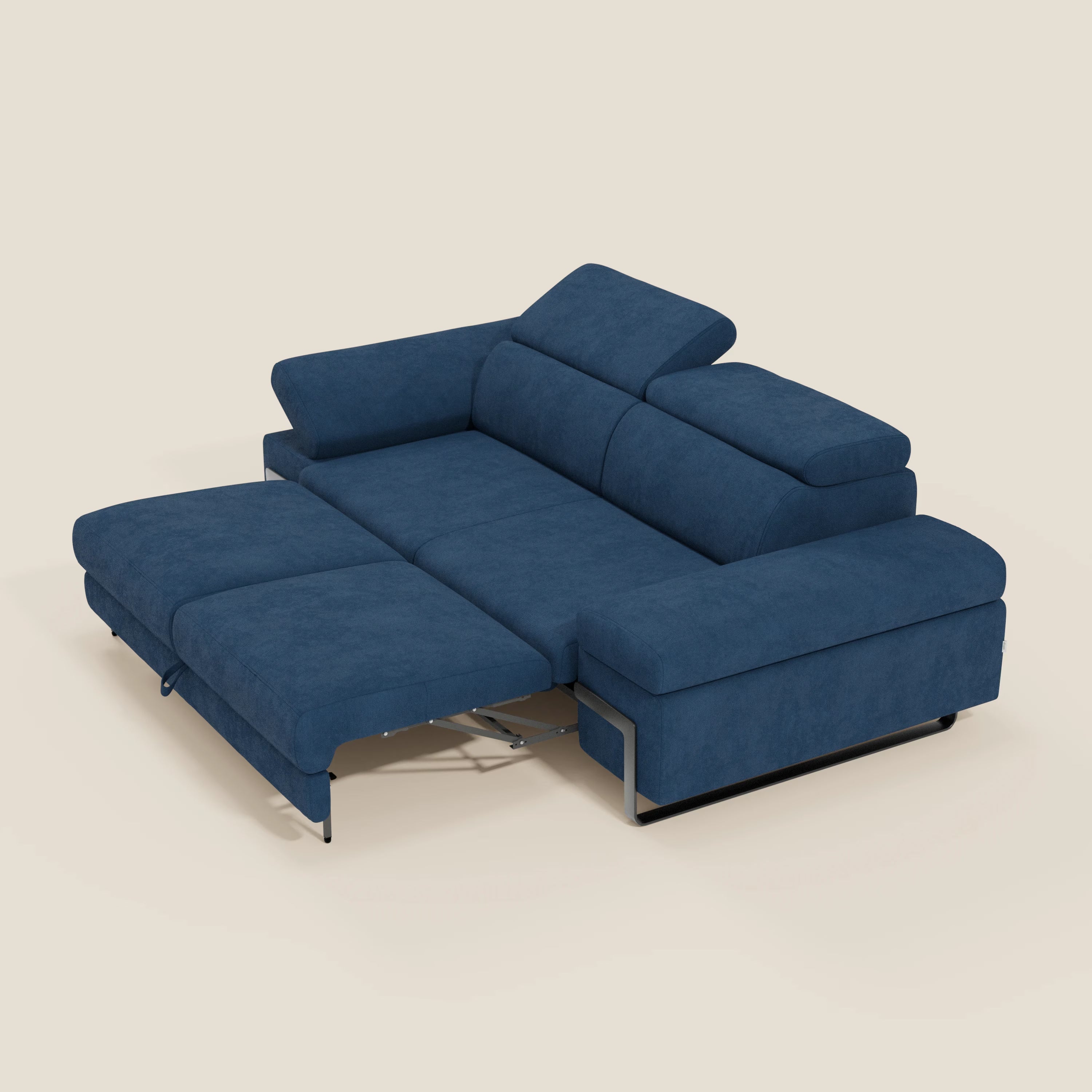 Zayana 3-Sitzer-Sofa mit ausziehbarem Element – verstellbare Armlehnen und Kopfstützen aus wasserfestem Stoff T02 blau