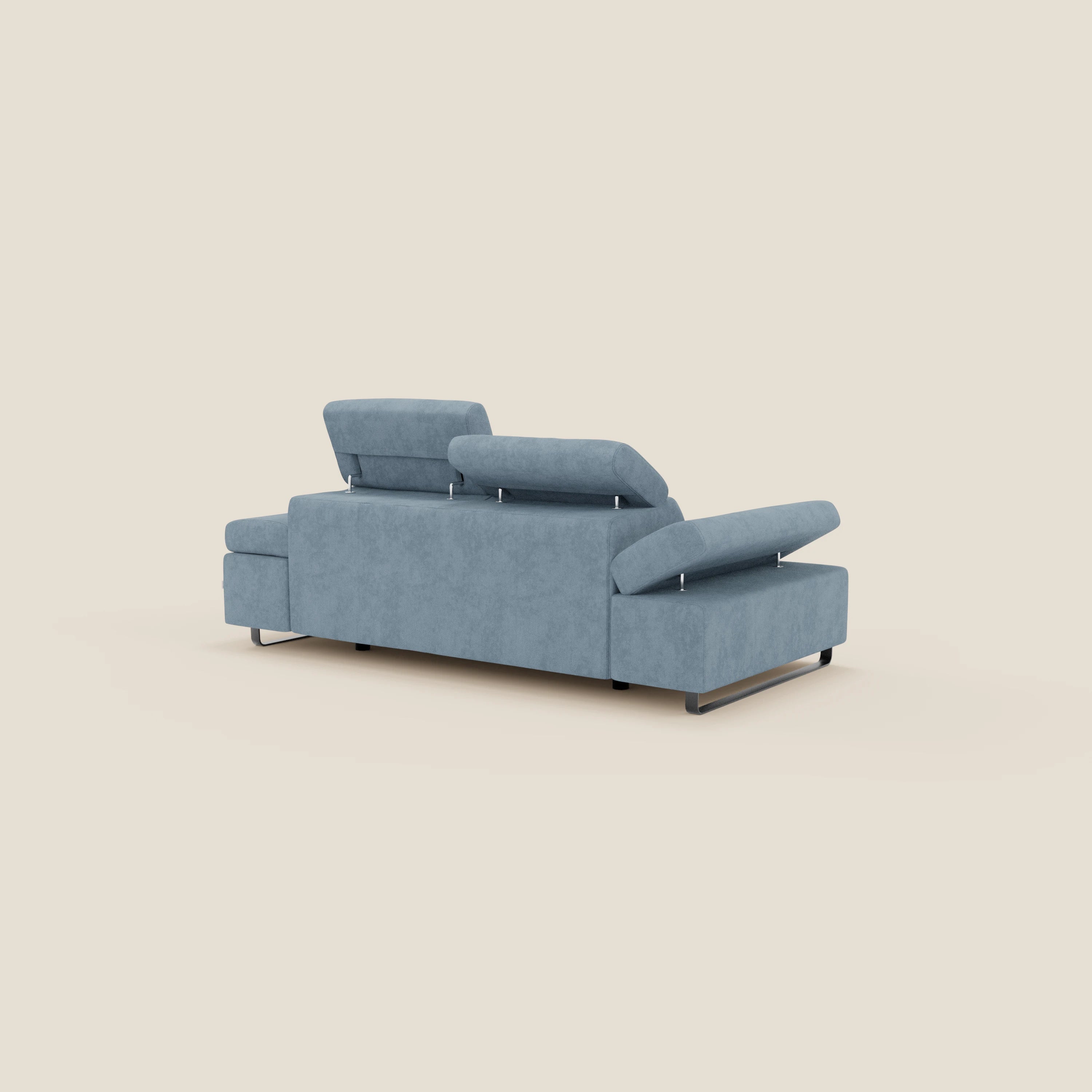Zayana 3-Sitzer-Sofa mit ausziehbarem Element – verstellbare Armlehnen und Kopfstützen aus wasserfestem Stoff T02 baby blau