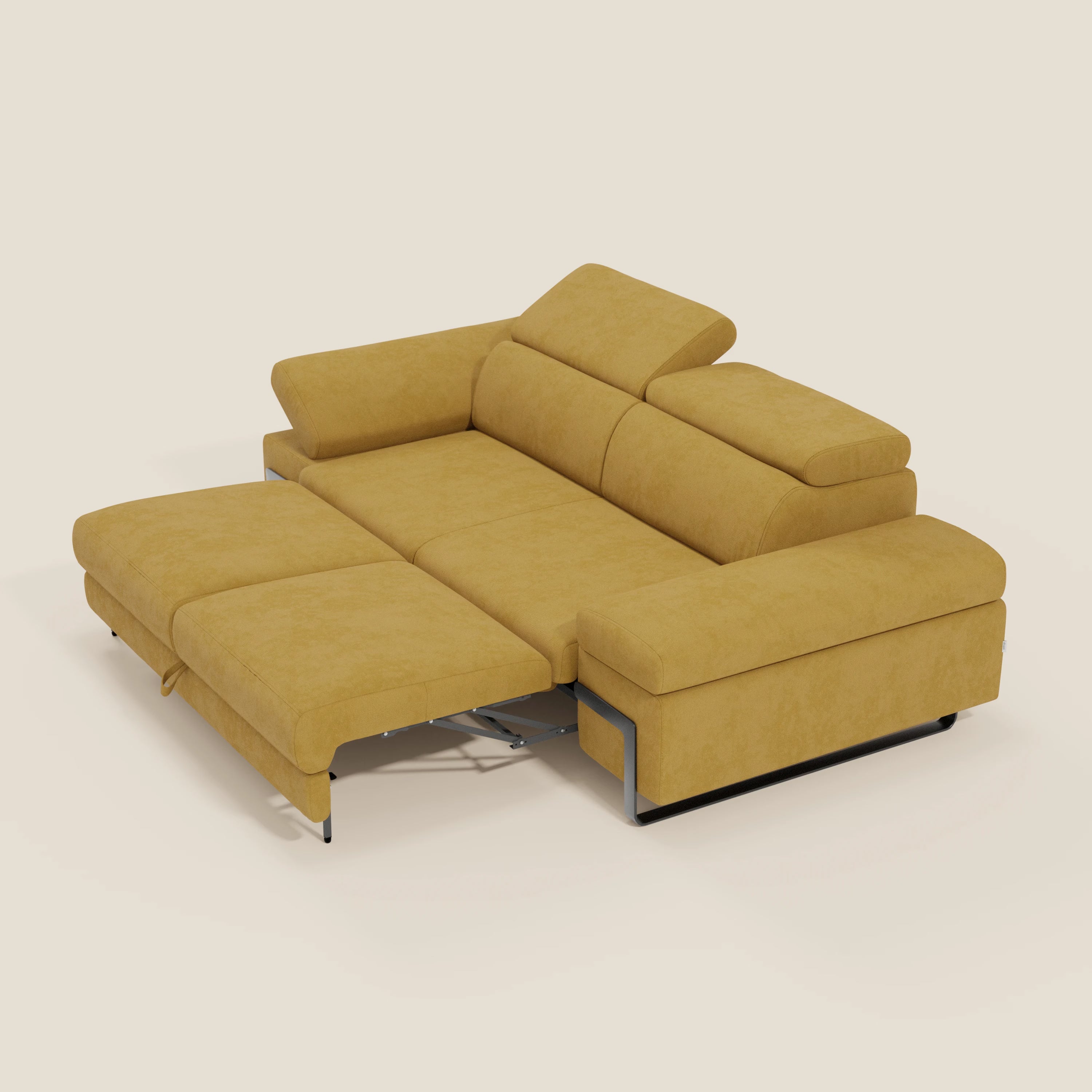 Zayana 3-Sitzer-Sofa mit ausziehbarem Element – verstellbare Armlehnen und Kopfstützen aus wasserfestem Stoff T02 gelb