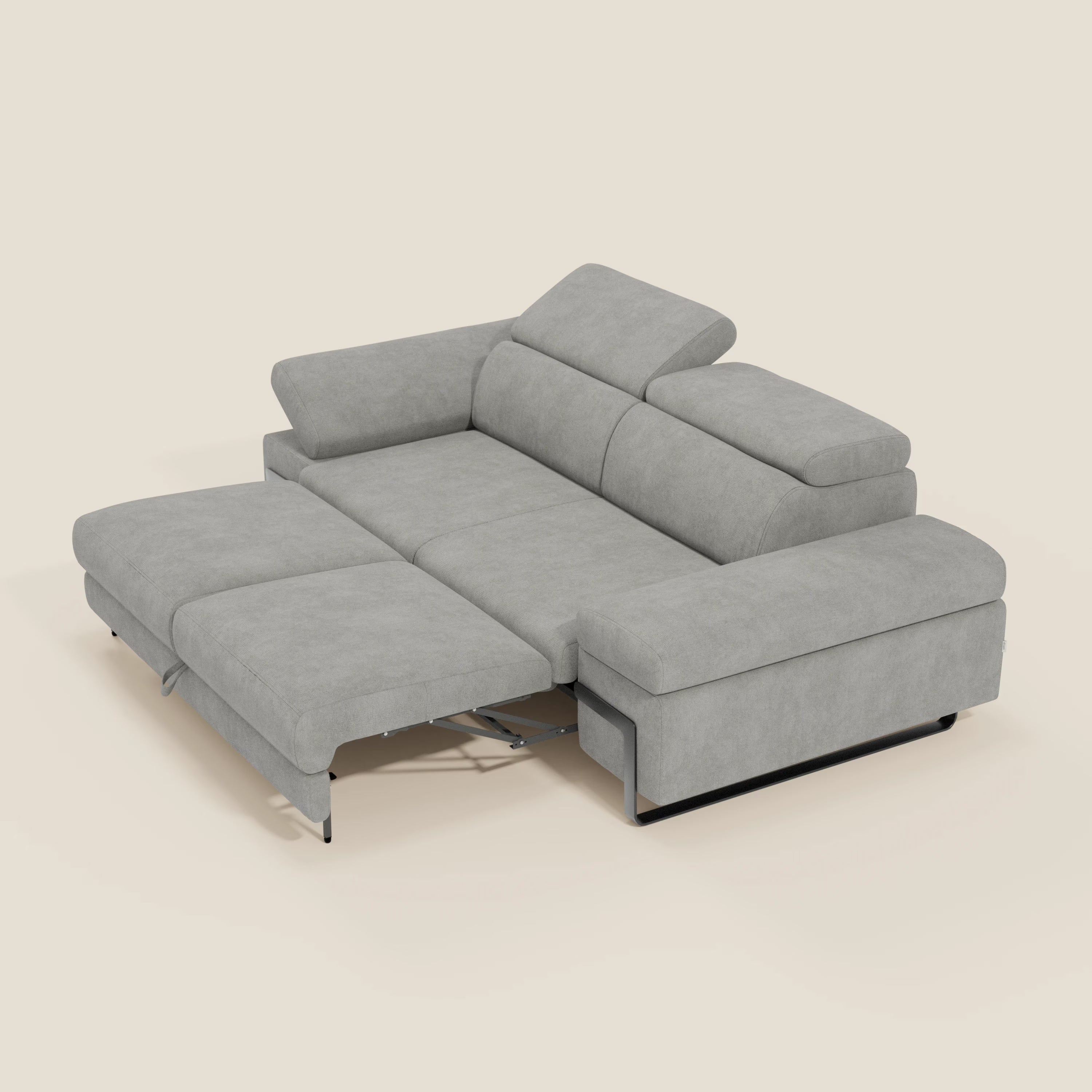 Zayana 3-Sitzer-Sofa mit ausziehbarem Element – verstellbare Armlehnen und Kopfstützen aus wasserfestem Stoff T02 hellgrau