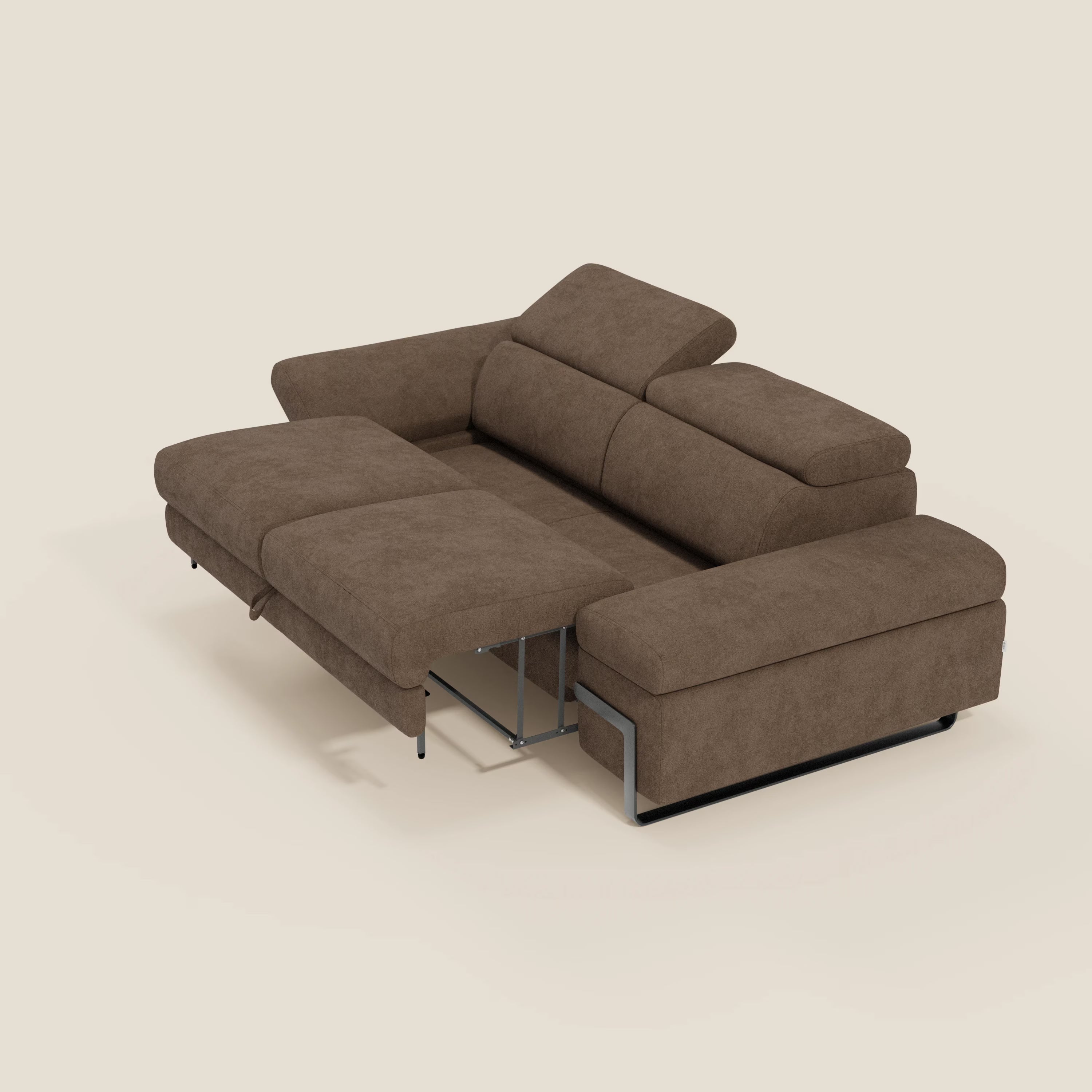 Zayana 3-Sitzer-Sofa mit ausziehbarem Element – verstellbare Armlehnen und Kopfstützen aus wasserfestem Stoff T02 braun