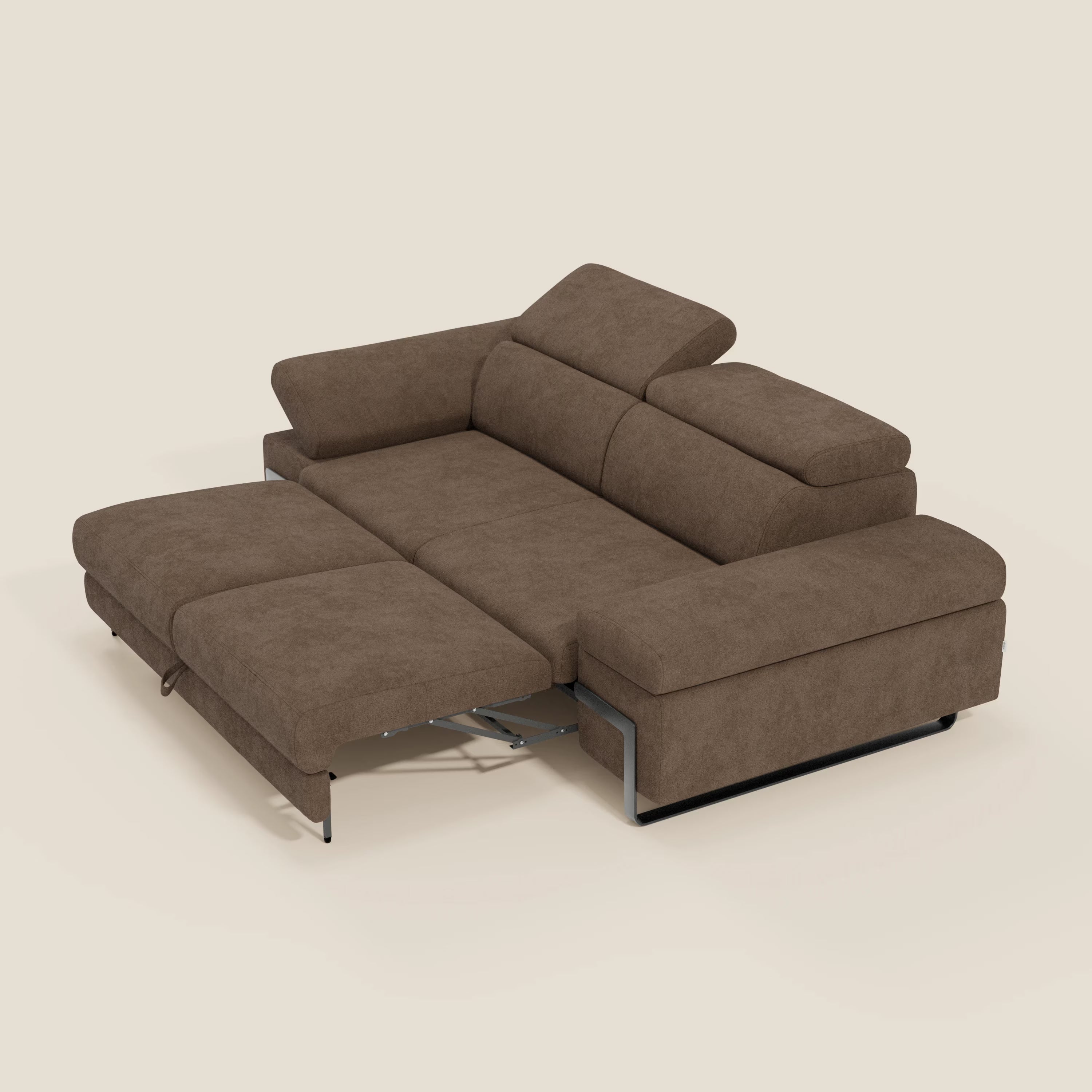 Zayana 3-Sitzer-Sofa mit ausziehbarem Element – verstellbare Armlehnen und Kopfstützen aus wasserfestem Stoff T02 braun