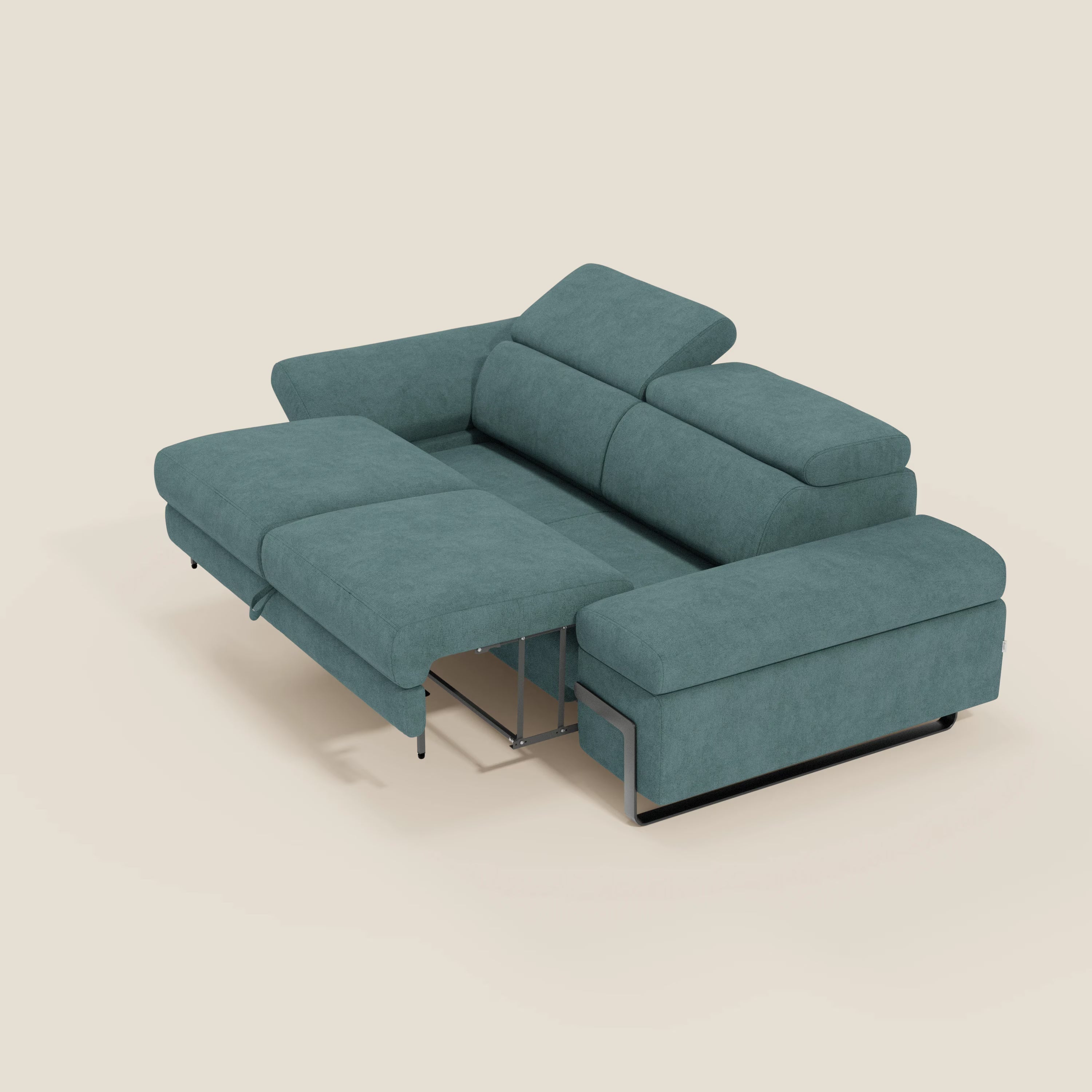 Zayana 3-Sitzer-Sofa mit ausziehbarem Element – verstellbare Armlehnen und Kopfstützen aus wasserfestem Stoff T02 petrol