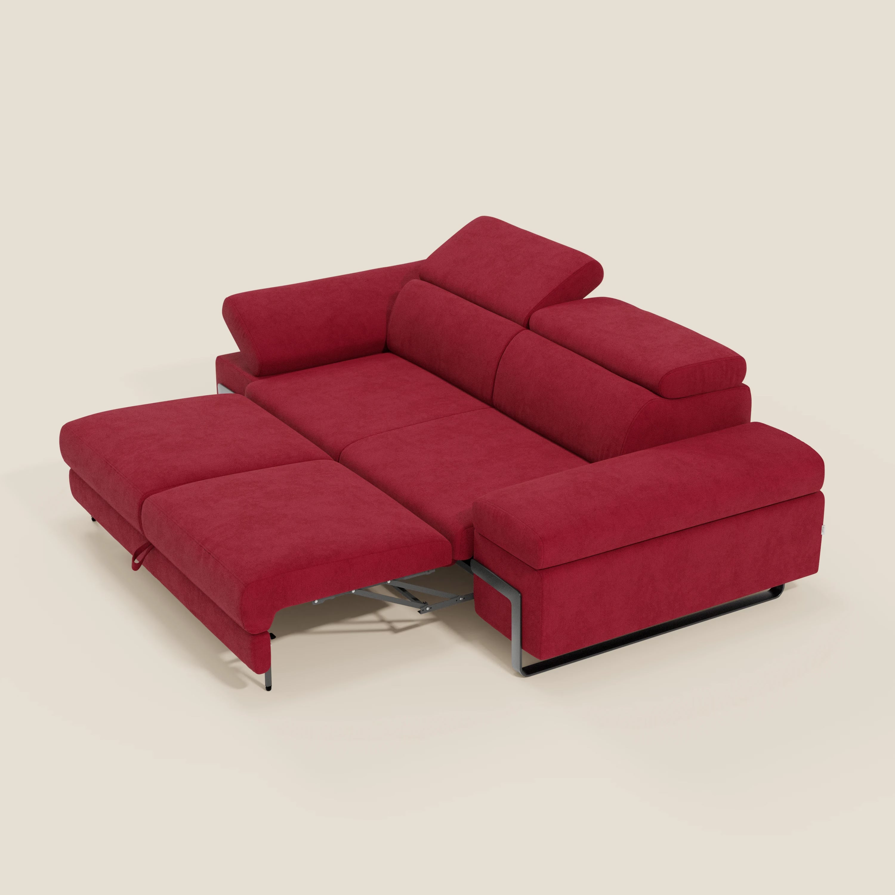 Zayana 3-Sitzer-Sofa mit ausziehbarem Element – verstellbare Armlehnen und Kopfstützen aus wasserfestem Stoff T02 rot