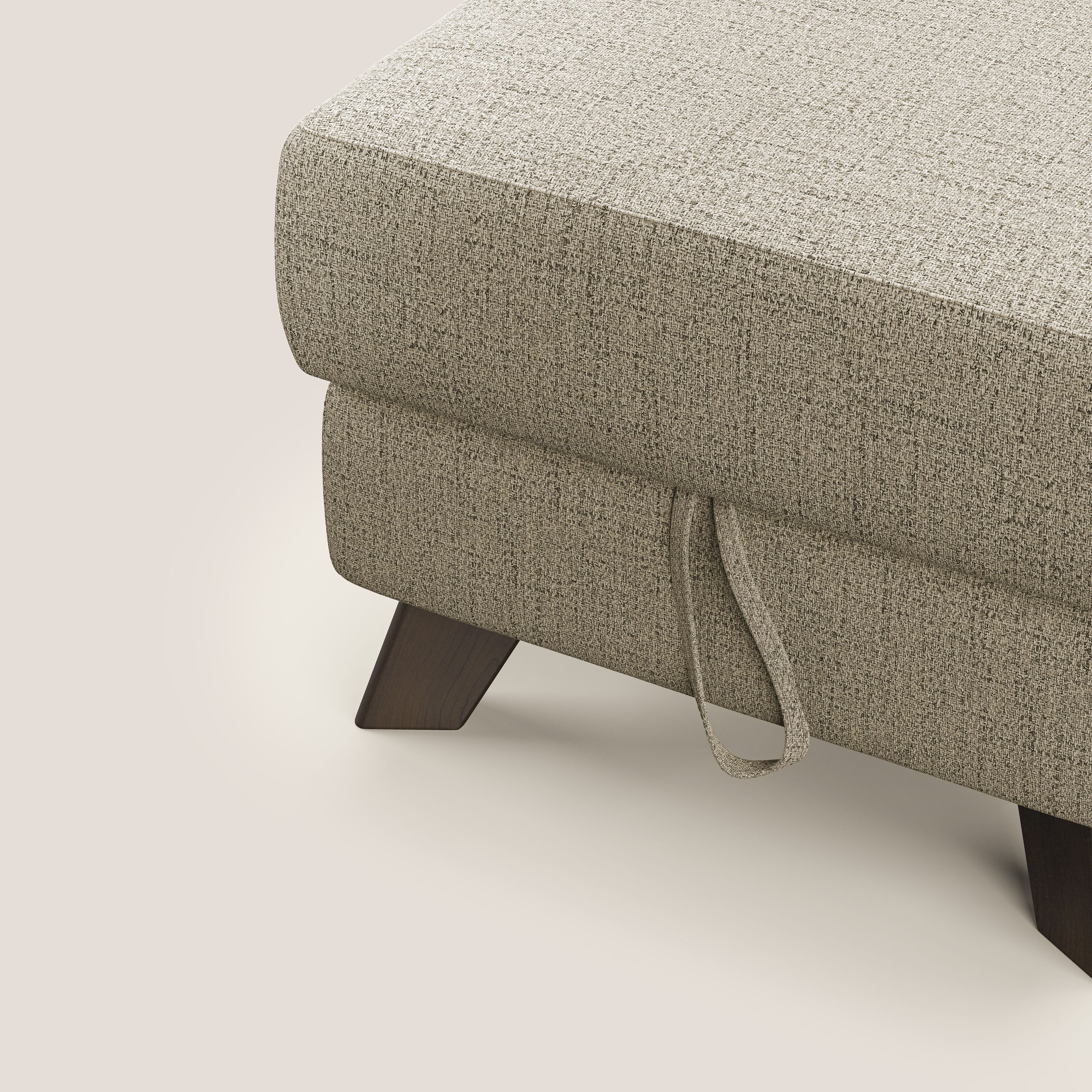 Moon Pouf contenitore e piedini alti in tessuto morbido impermeabile fiammato T03 beige - divani.store