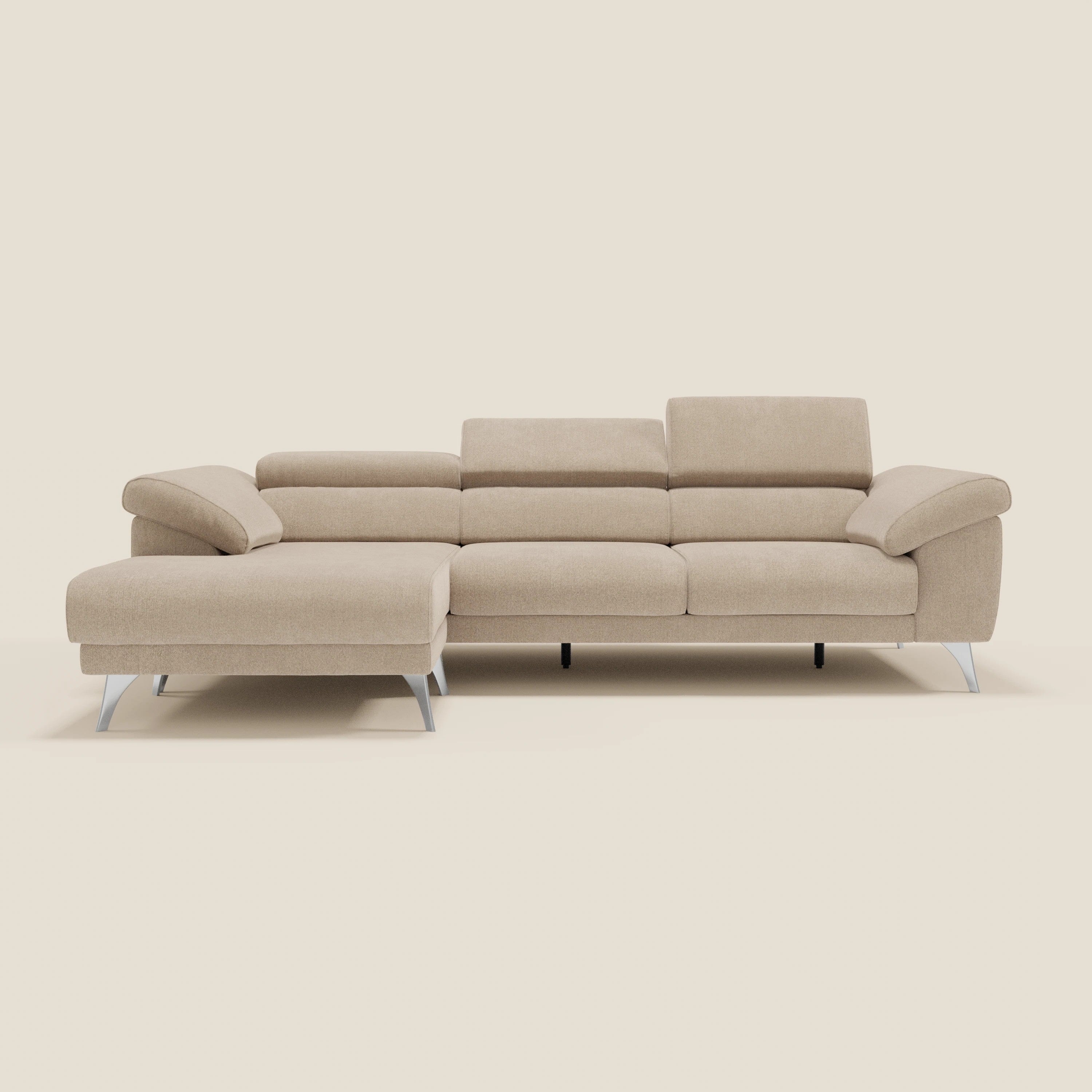 Donatello Ecksofa mit verschiebbaren Sitzen, Armlehnen mit Stauraum und Kopfstütze aus weichem, abwaschbarem Stoff T23 beige