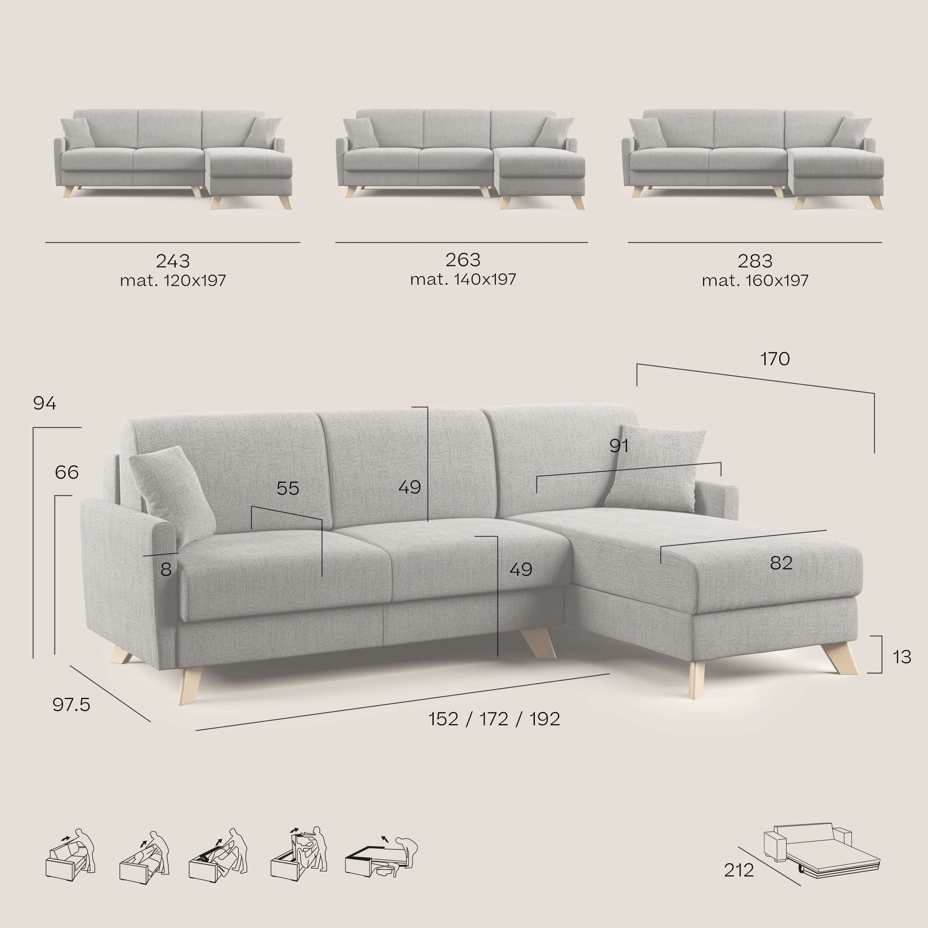 Edgar divano letto angolare in tessuto felis impermeabile T03 antracite - divani.store