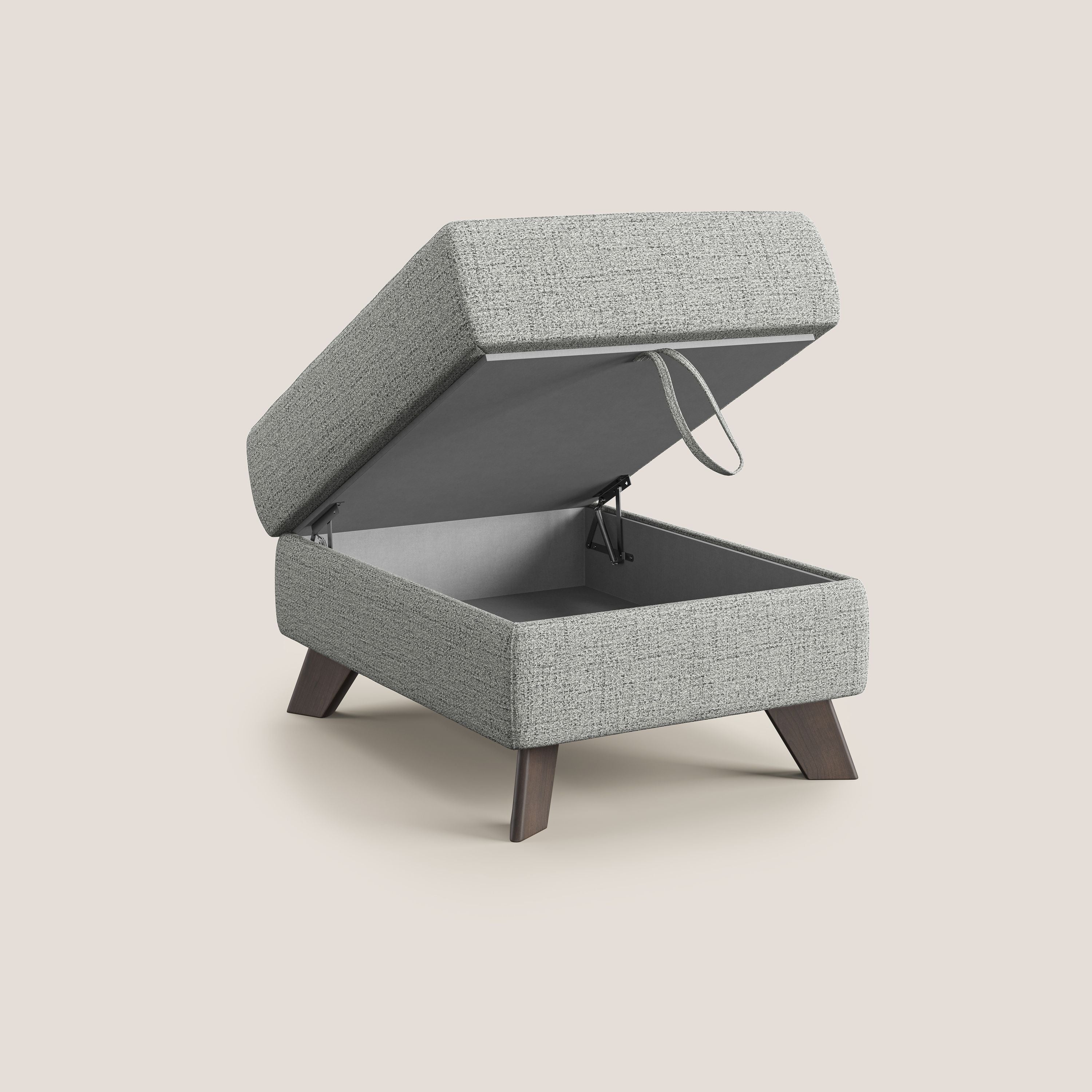 Moon Pouf contenitore e piedini alti in tessuto morbido impermeabile fiammato T03 grigio chiaro - divani.store