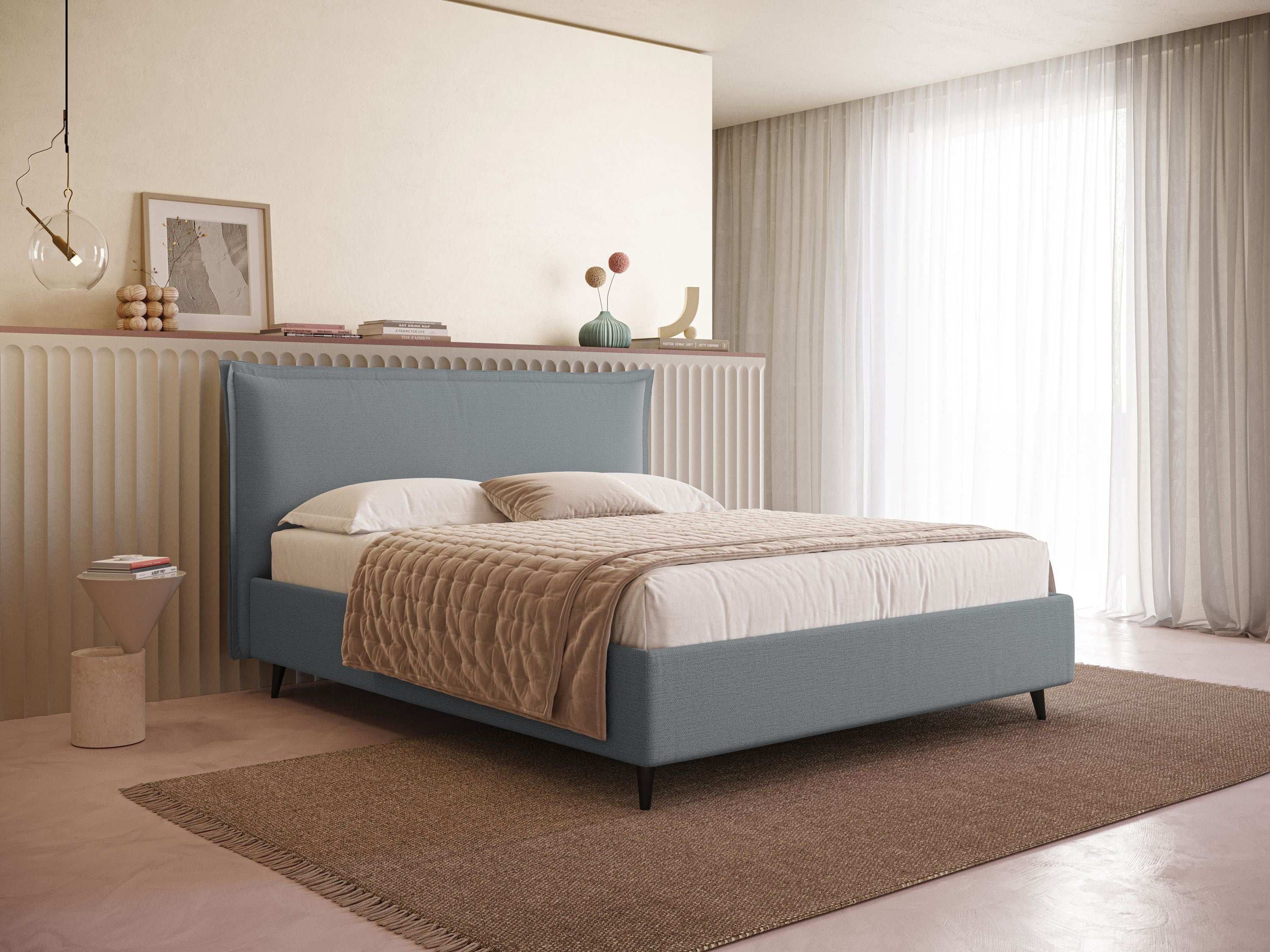 Hans letto contenitore imbottito minimal in tessuto simil cotone impermeabile T19 carta da zucchero - divani.store