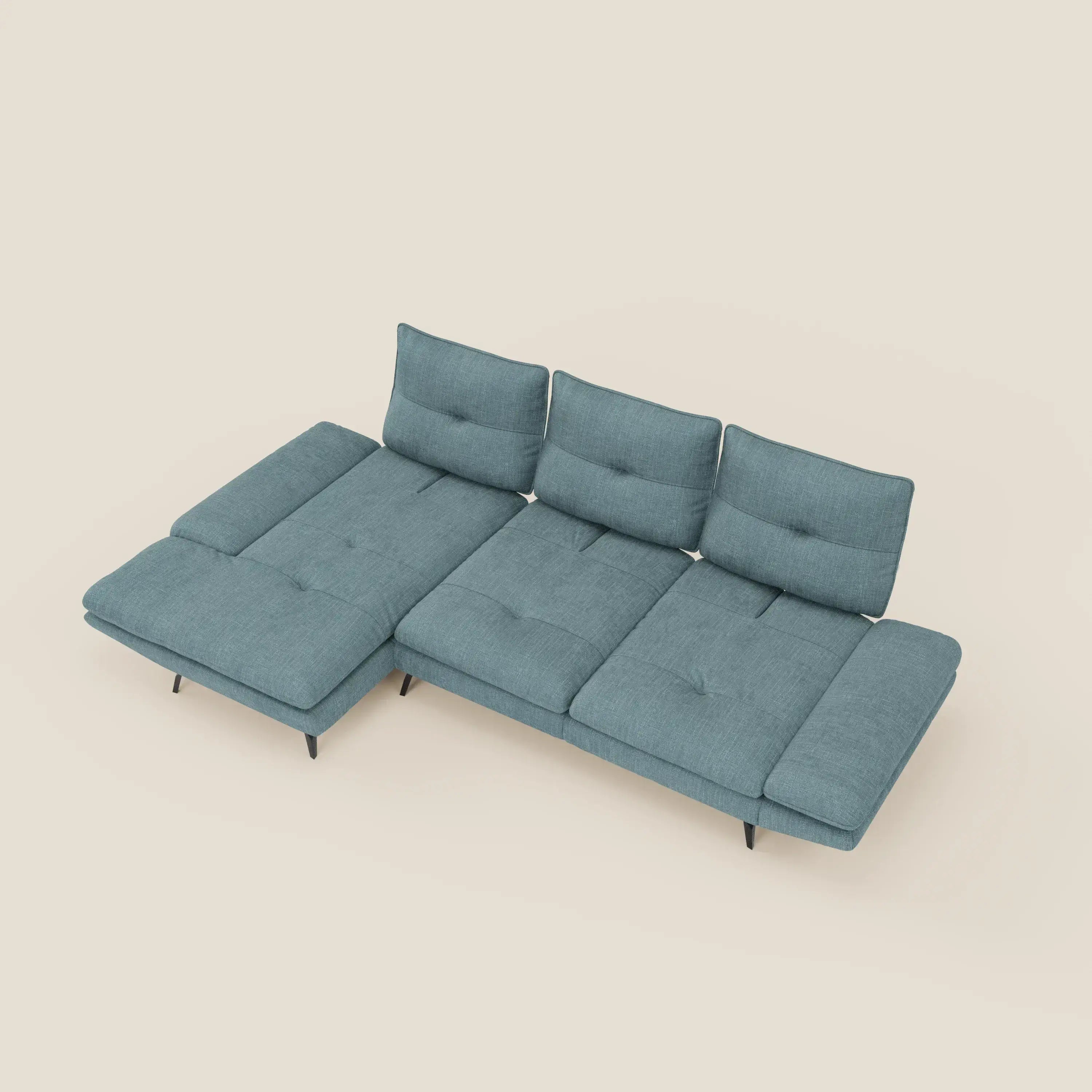 Ardex Sofa mit Halbinsel – verschiebbare Rückenlehnen und verstellbare Armlehnen aus elegantem, wasserfestem Stoff T06 hellblau