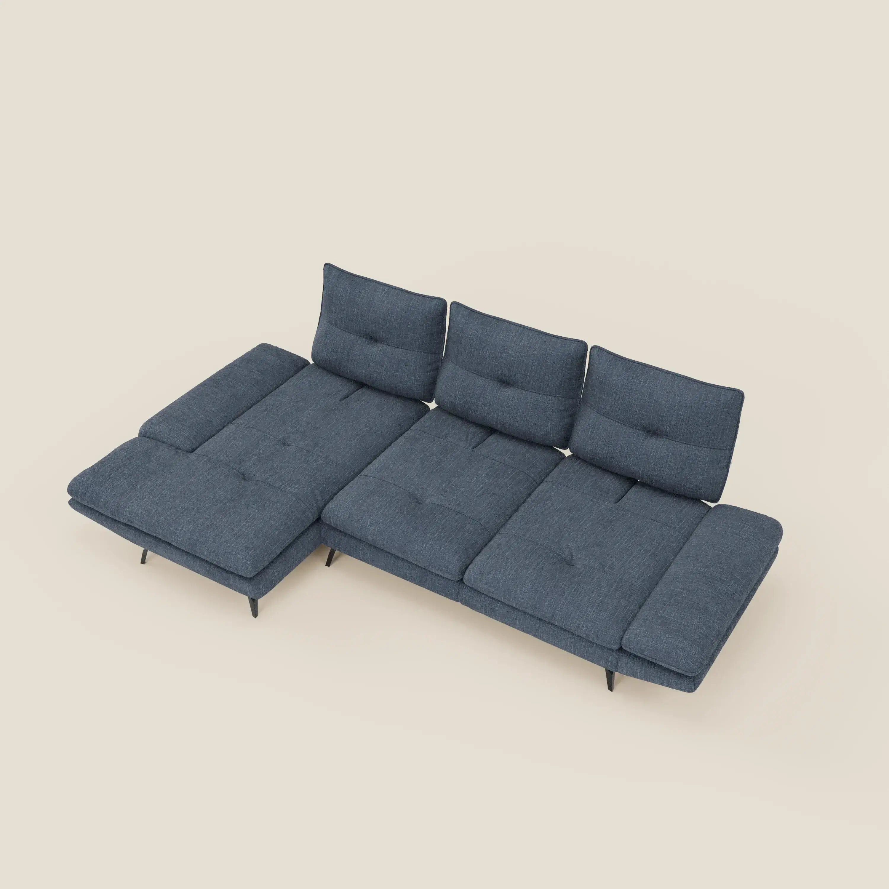 Ardex Sofa mit Halbinsel – verschiebbare Rückenlehnen und verstellbare Armlehnen aus elegantem, wasserfestem Stoff T06 blau