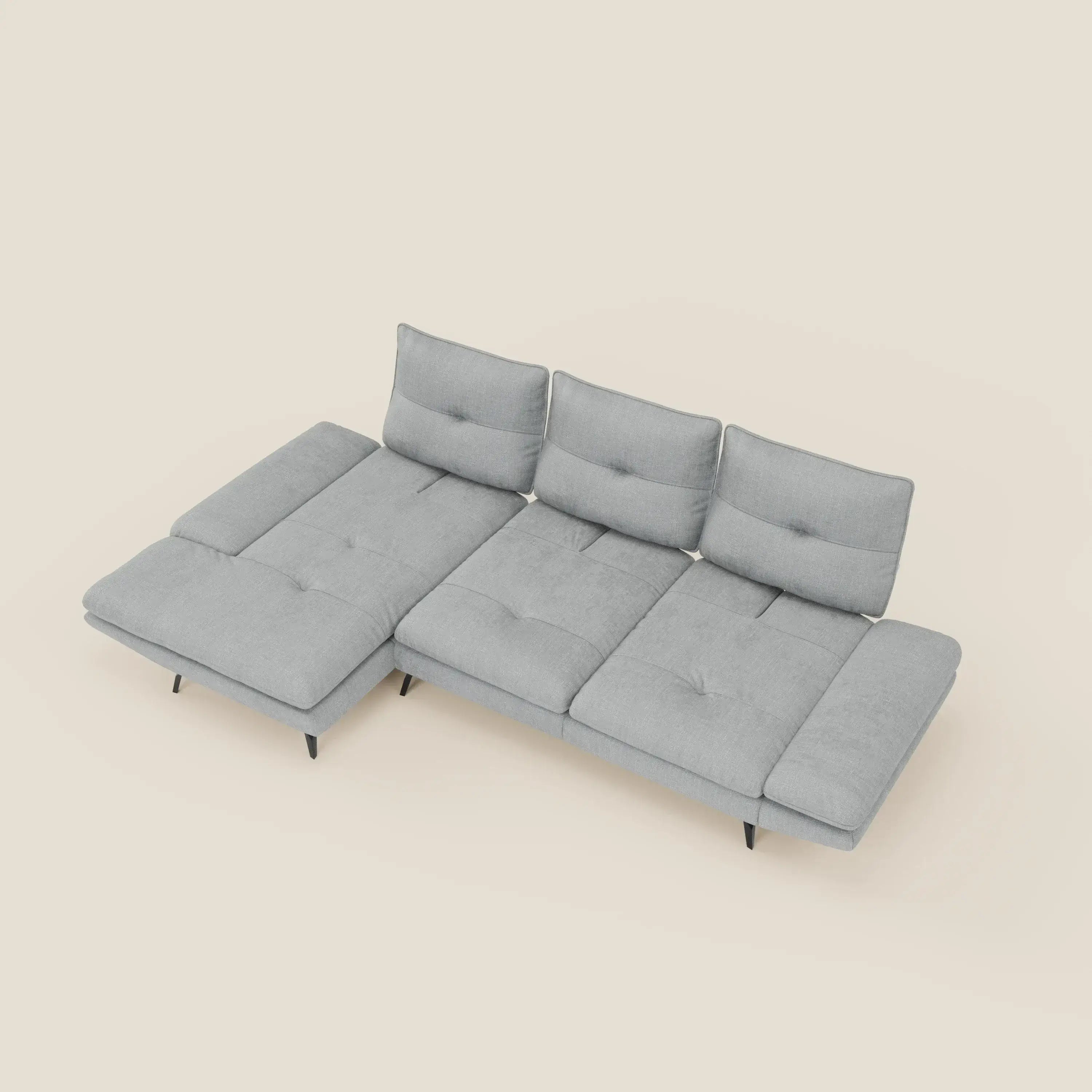 Ardex Sofa mit Halbinsel – verschiebbare Rückenlehnen und verstellbare Armlehnen aus elegantem, wasserfestem Stoff T06 eisblau