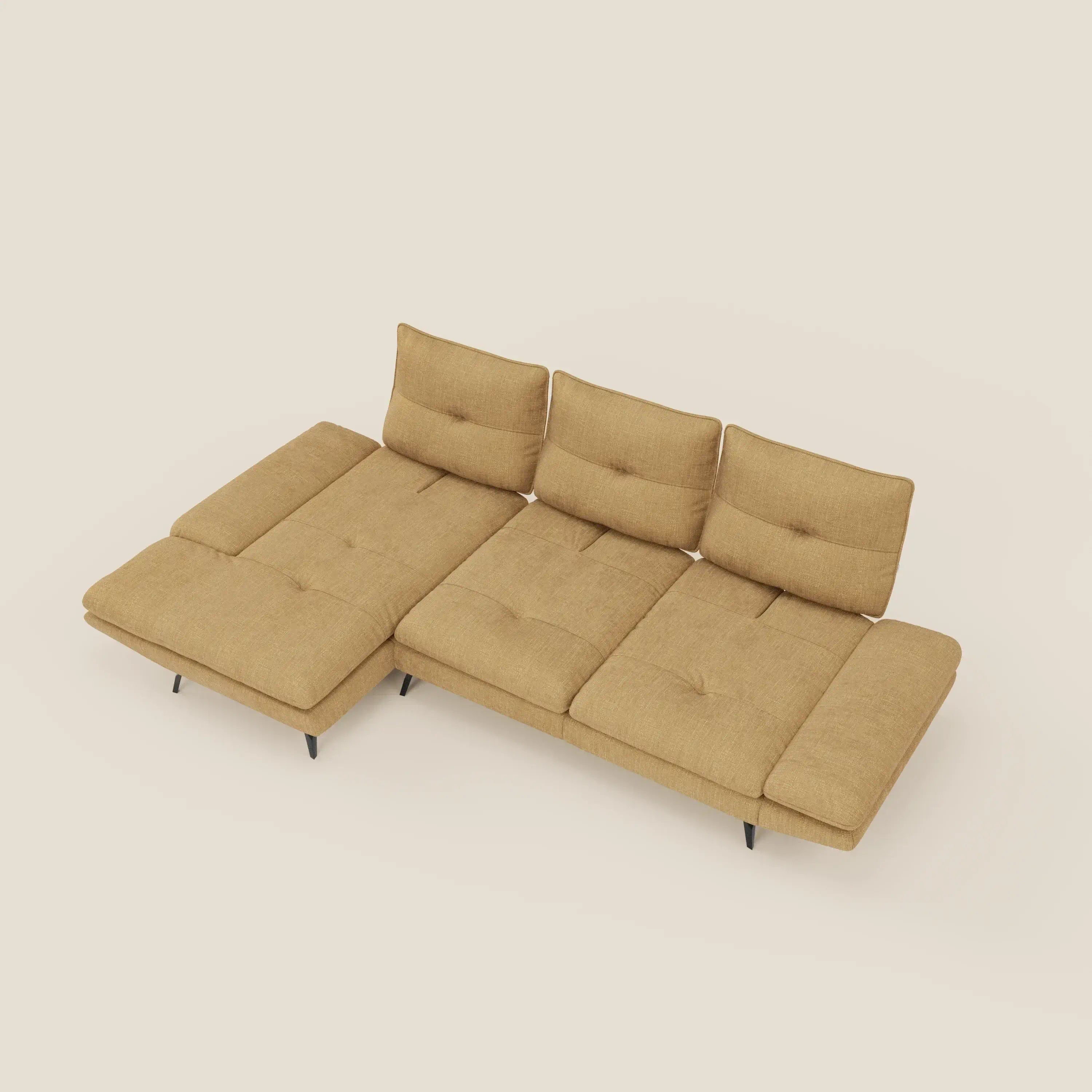 Ardex Sofa mit Halbinsel – verschiebbare Rückenlehnen und verstellbare Armlehnen aus elegantem, wasserfestem Stoff T06 gelb