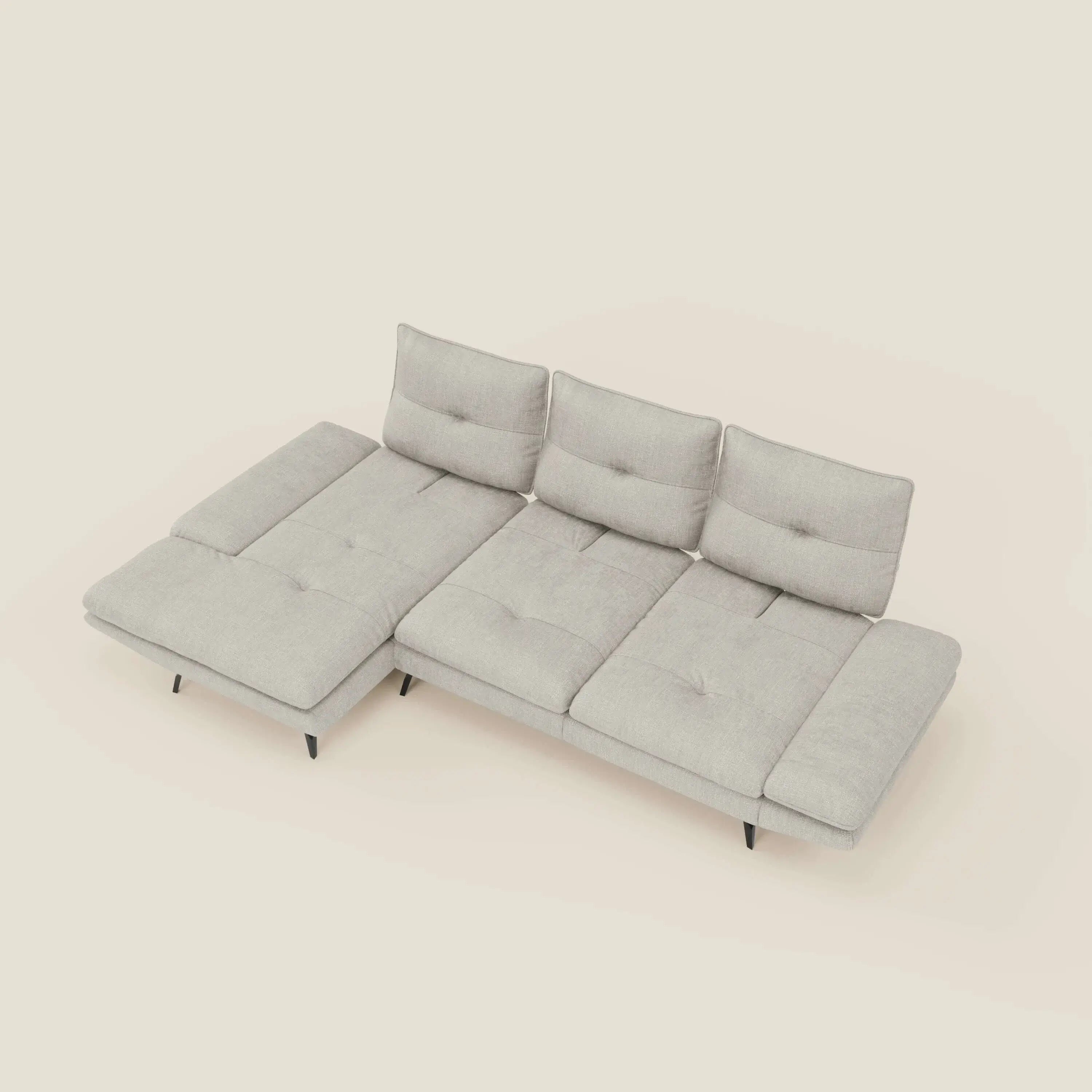 Ardex Sofa mit Halbinsel – verschiebbare Rückenlehnen und verstellbare Armlehnen aus elegantem, wasserfestem Stoff T06 hellgrau