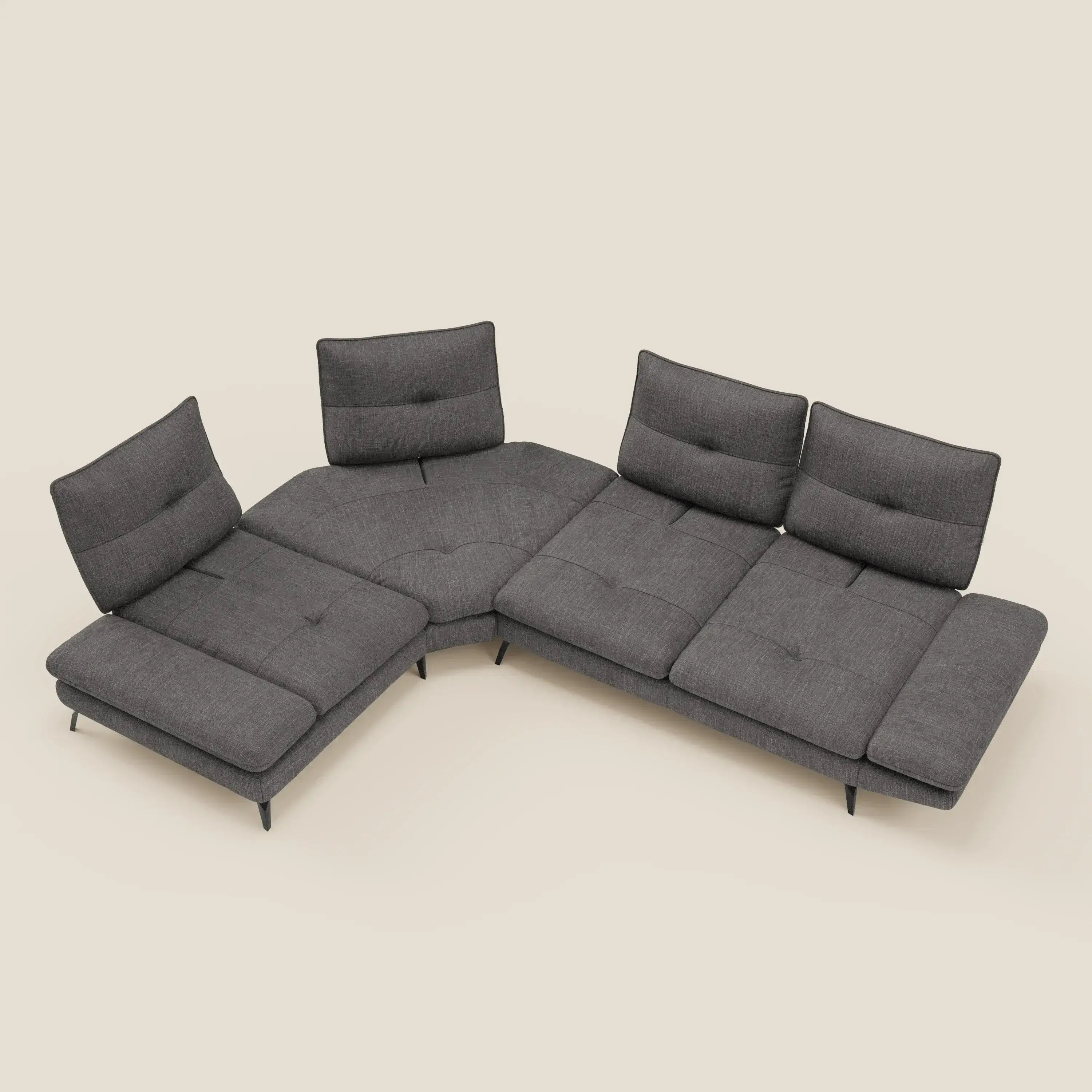 Ardex Ecksofa – verschiebbare Rückenlehnen und verstellbare Armlehnen aus elegantem, wasserfestem Stoff T06 anthrazit