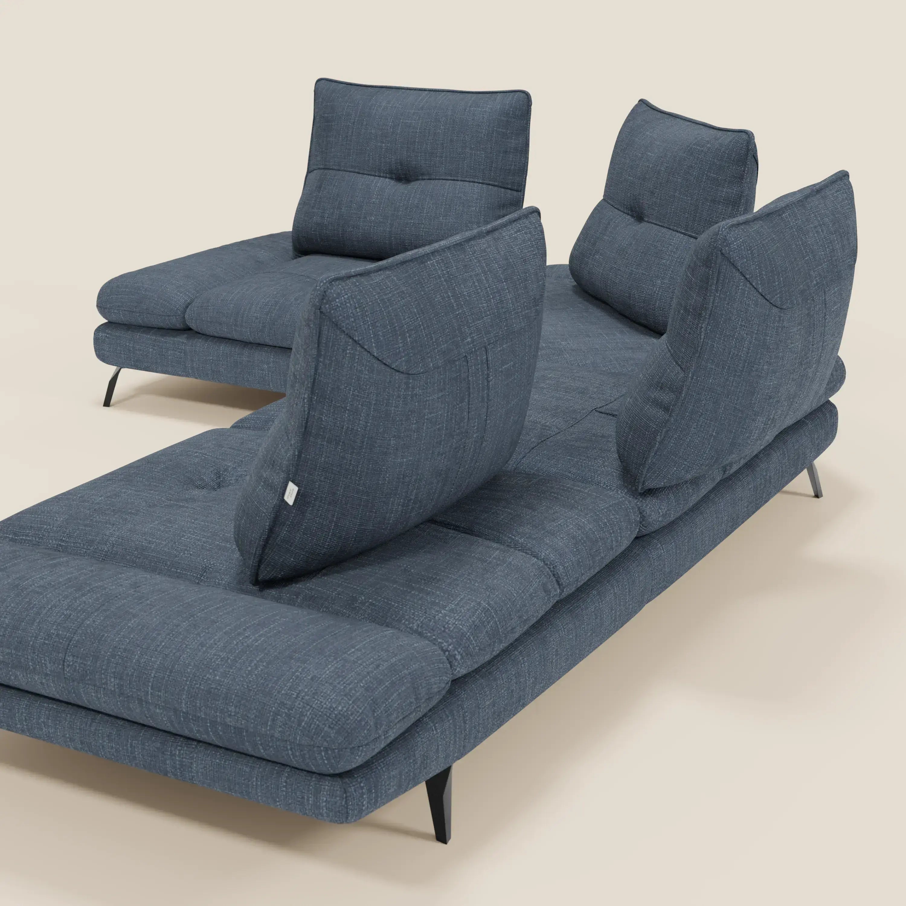 Ardex Ecksofa – verschiebbare Rückenlehnen und verstellbare Armlehnen aus elegantem, wasserfestem Stoff T06 blau