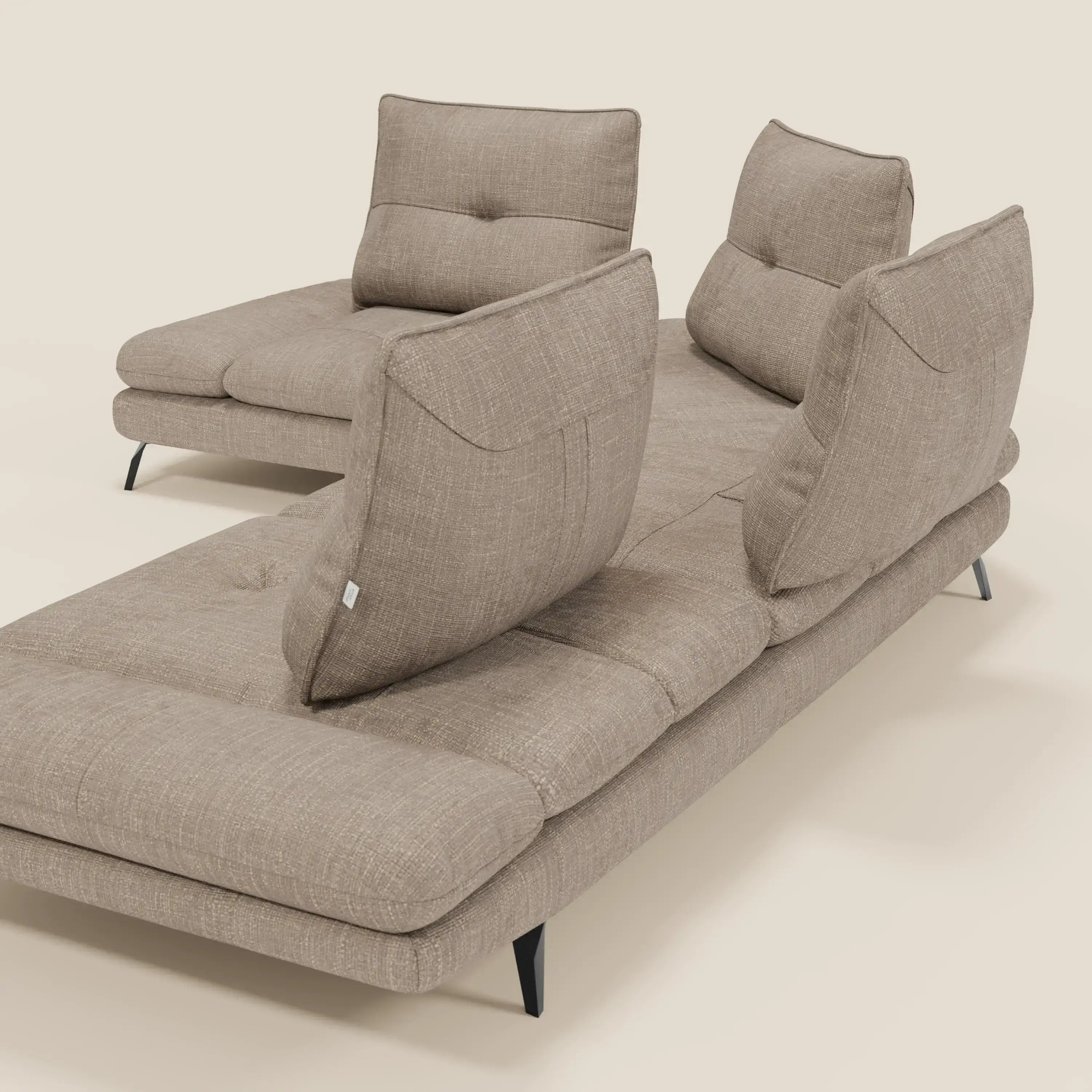 Ardex Divano Angolare - schienali traslanti e bracciolo regolabile in elegante tessuto impermeabile T06 tortora - divani.store