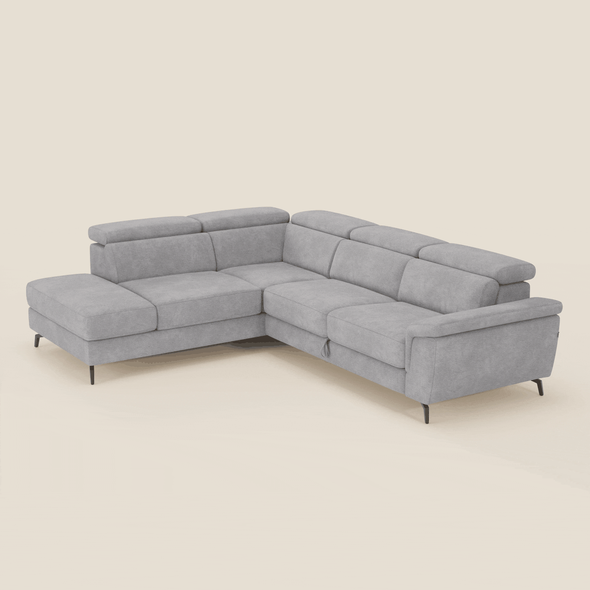 Estro Divano angolare estraibile - poggiatesta reclinabili in tessuto impermeabile T14 grigio chiaro - divani.store
