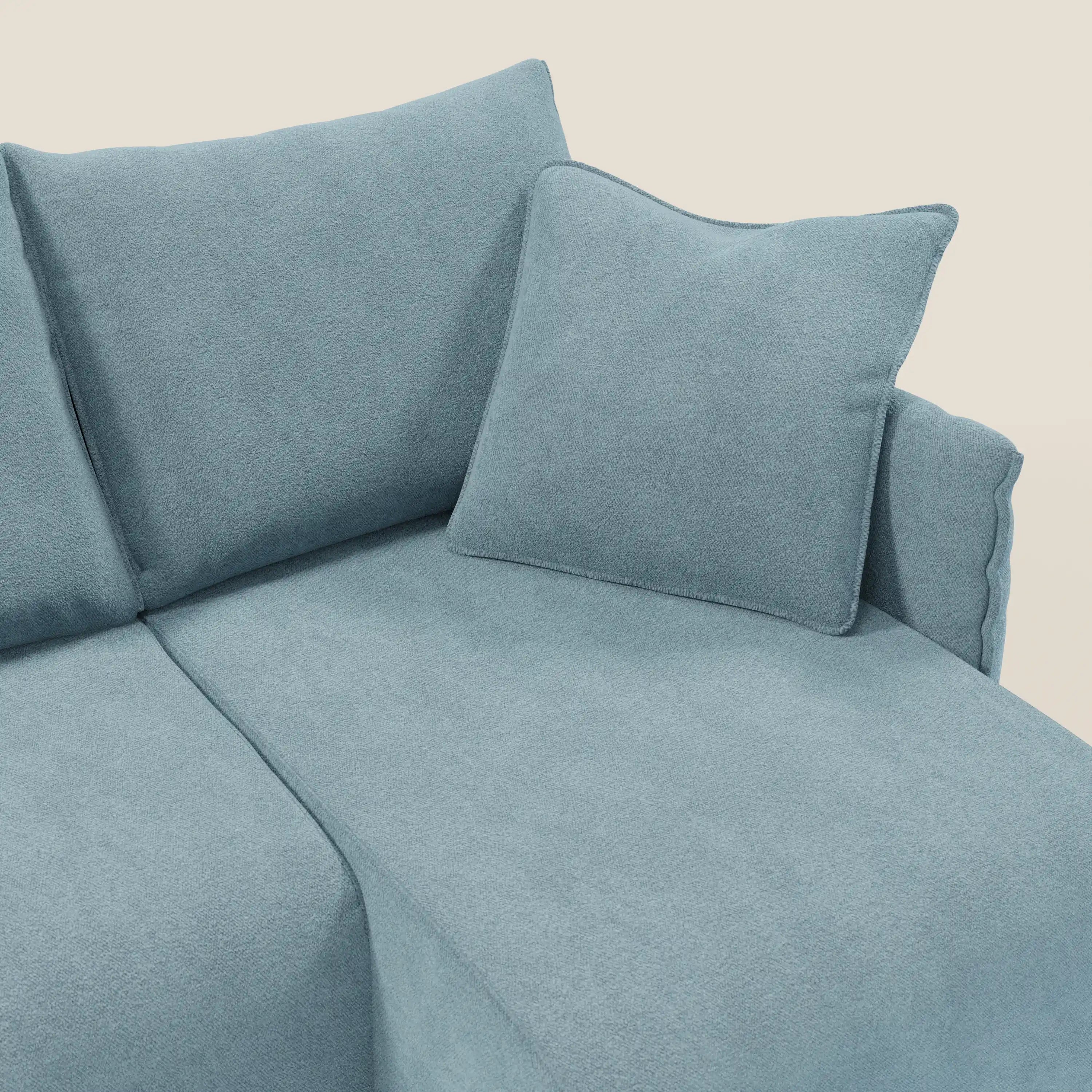 Flexar wendbares Ecksofa mit ausziehbaren Sitzen aus weichem wasserfestem bouclé T07 Baby Blau