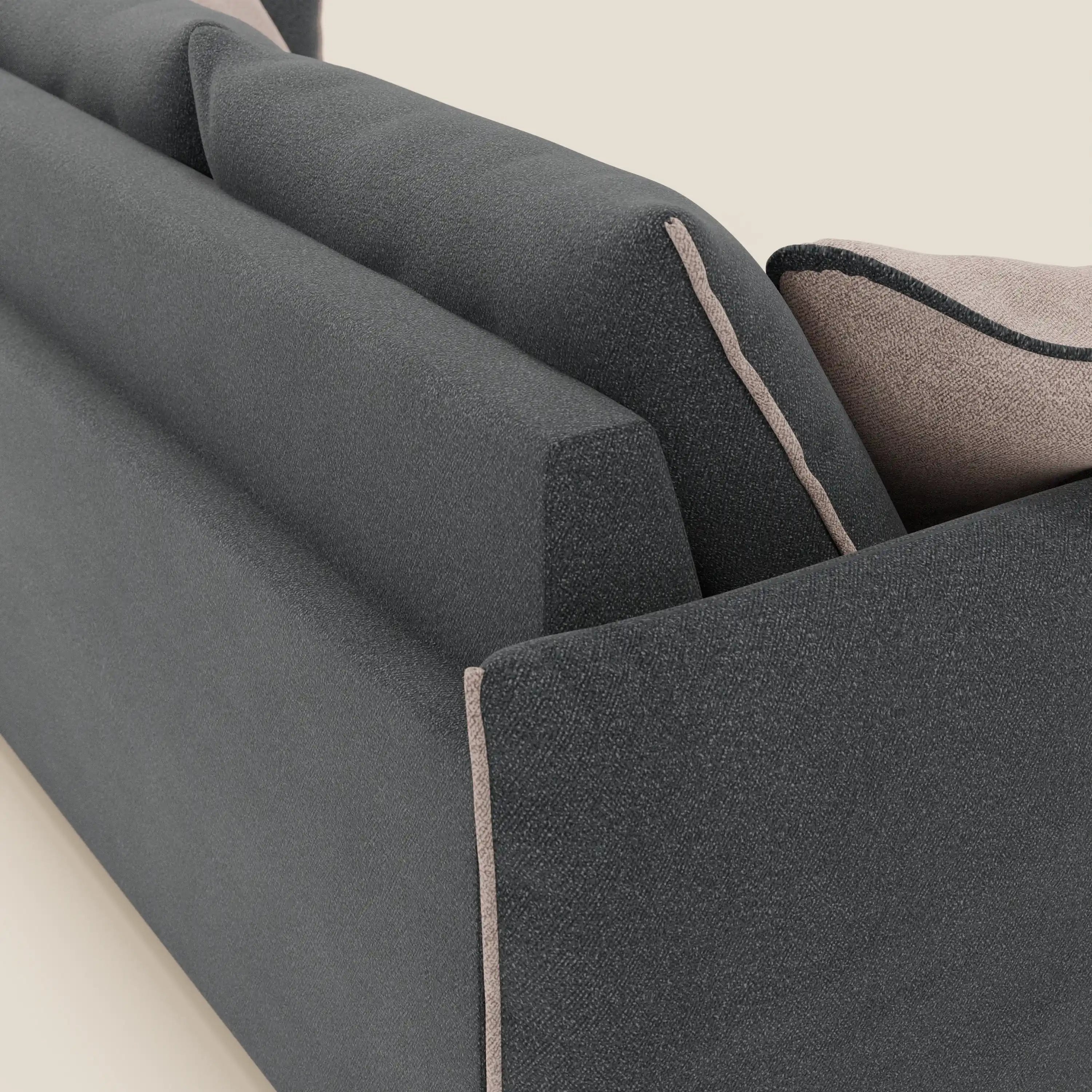 Flexar Sofa mit 3 ausziehbaren Sitzen und Rückenlehne aus Gänsedaunen aus weichem, wasserfestem Bouclé T07 anthrazit - rosa