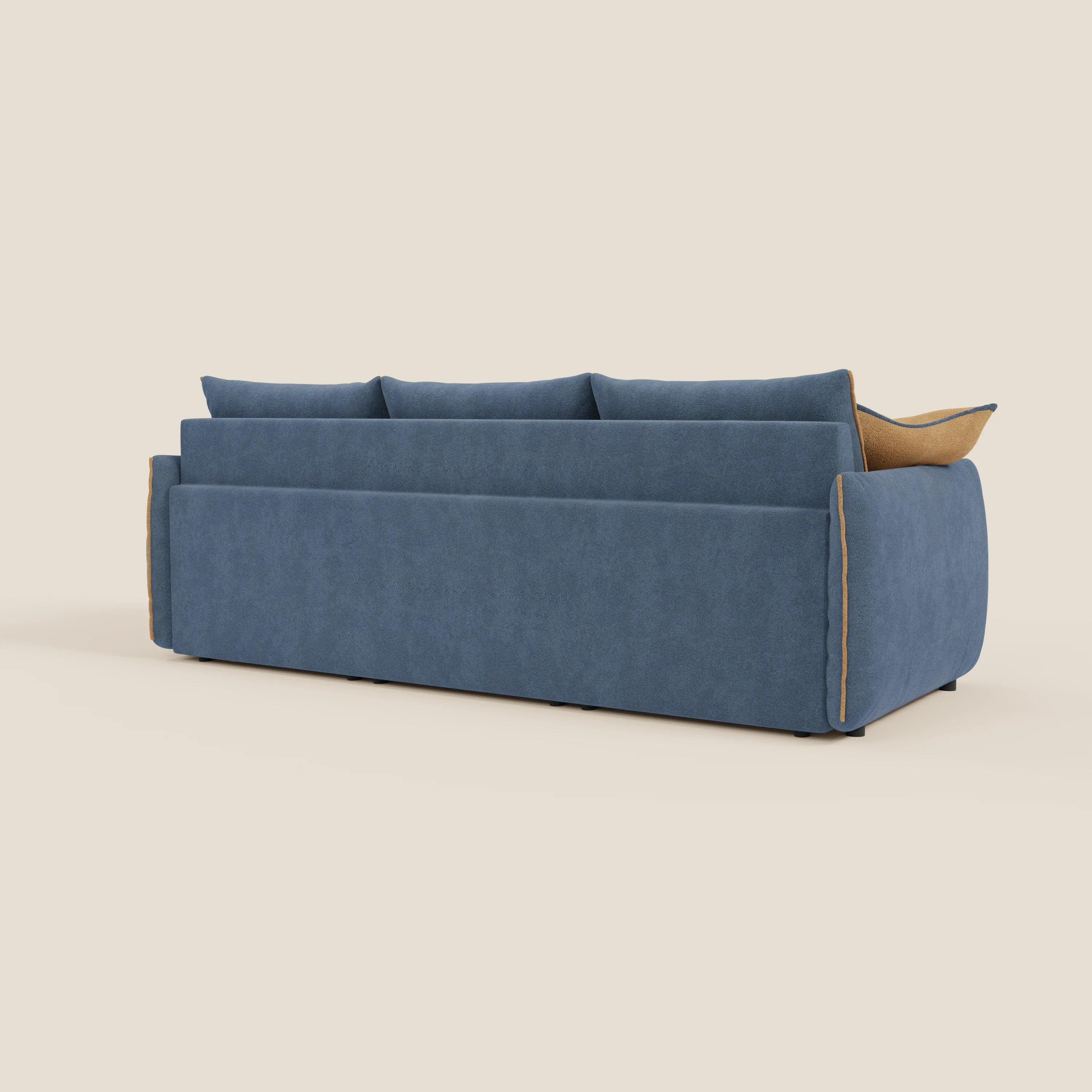 Flexar Sofa mit 3 ausziehbaren Sitzen und Rückenlehne aus Gänsedaunen aus weichem, wasserfestem Bouclé T07 blau - orange