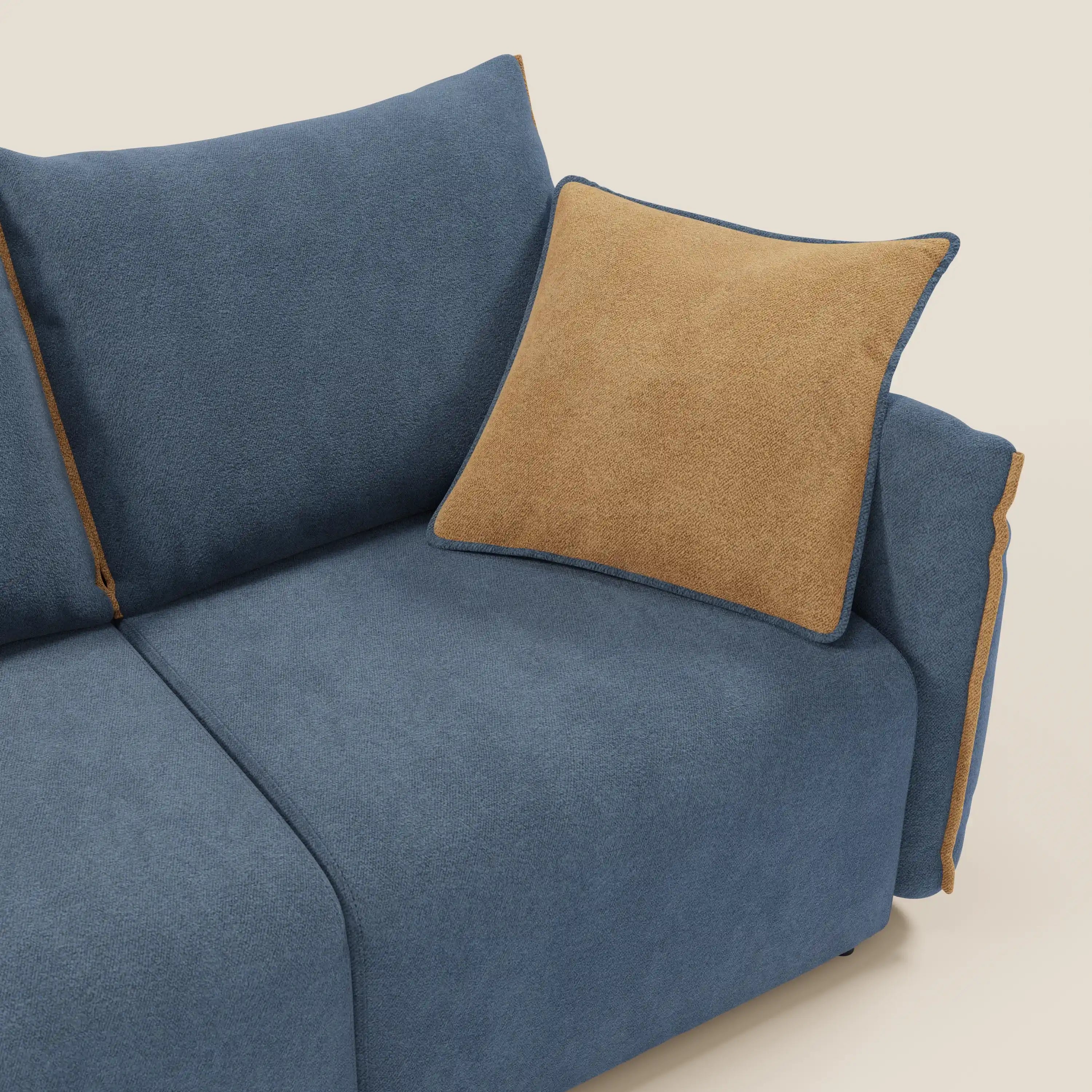 Flexar Sofa mit 3 ausziehbaren Sitzen und Rückenlehne aus Gänsedaunen aus weichem, wasserfestem Bouclé T07 blau - orange