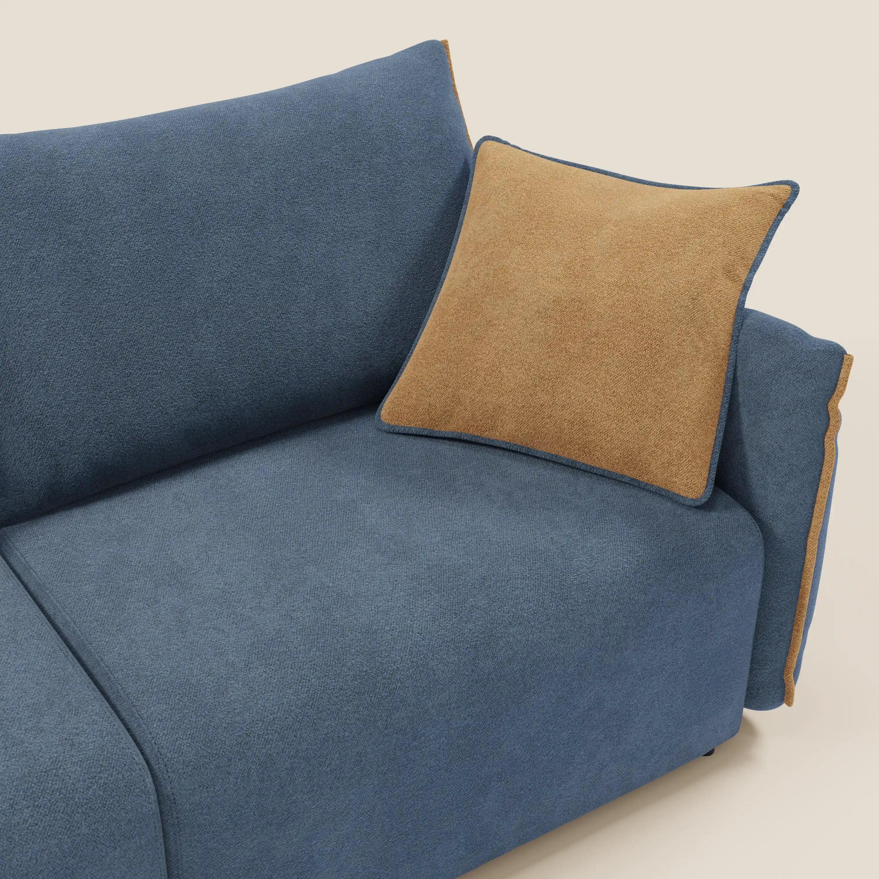Flexar Sofa mit ausziehbaren Sitzen und Rückenlehne aus Gänsedaunen aus weichem, wasserfestem Bouclé T07 blau - orange
