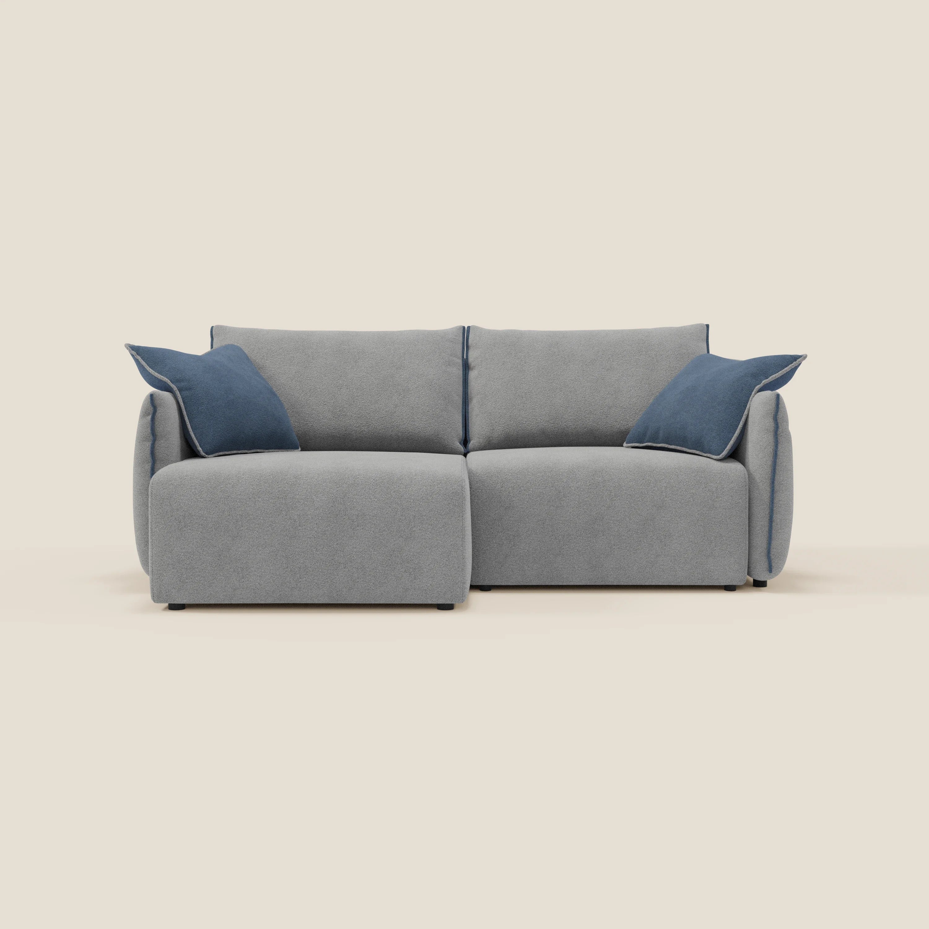 Flexar Sofa mit ausziehbaren Sitzen und Rückenlehne aus Gänsedaunen aus weichem, wasserfestem Bouclé T07 grau - blau