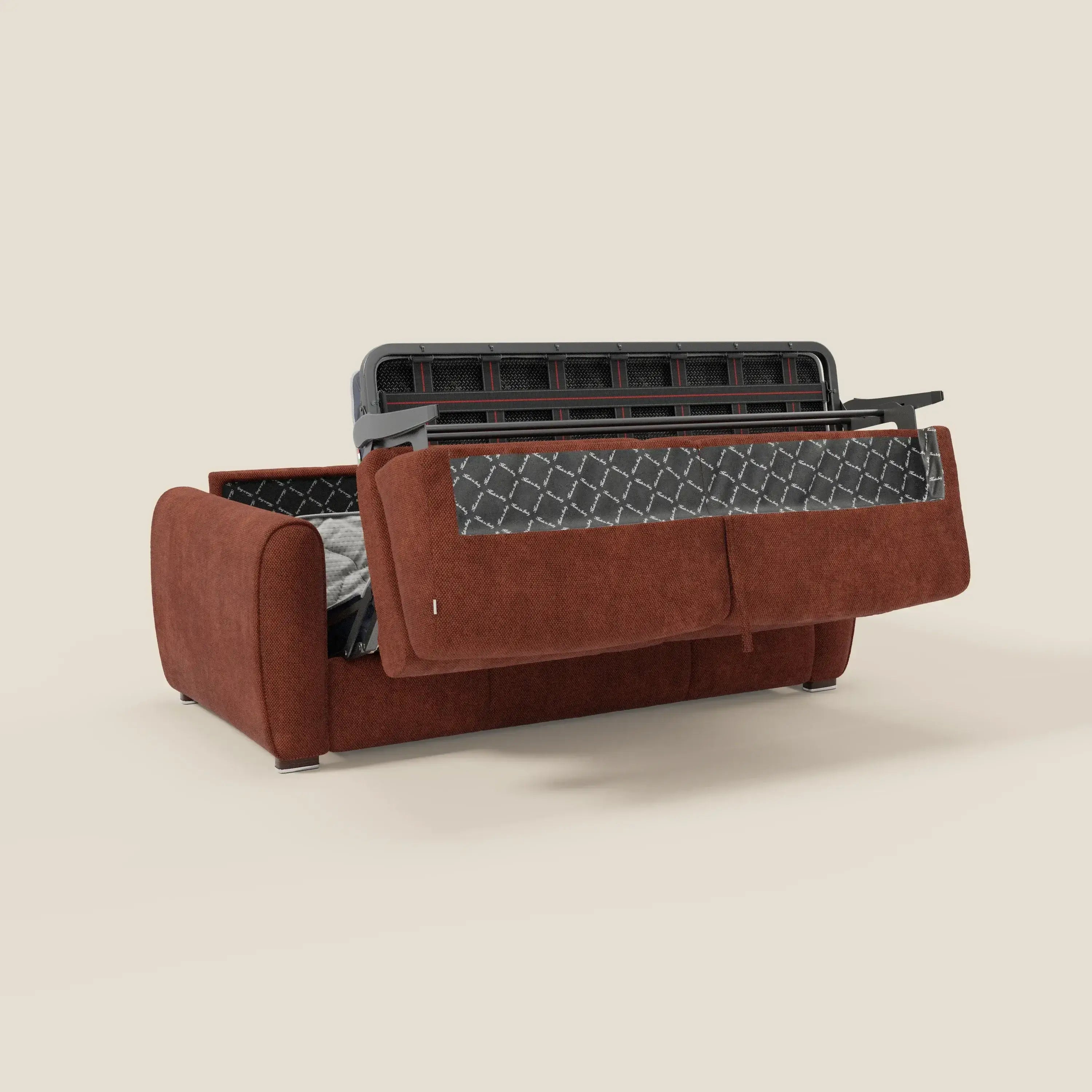 Kaleo Modernes Schlafsofa mit Matratze H17 cm – aus edlem, wasserabweisendem Stoff T26 rostrot