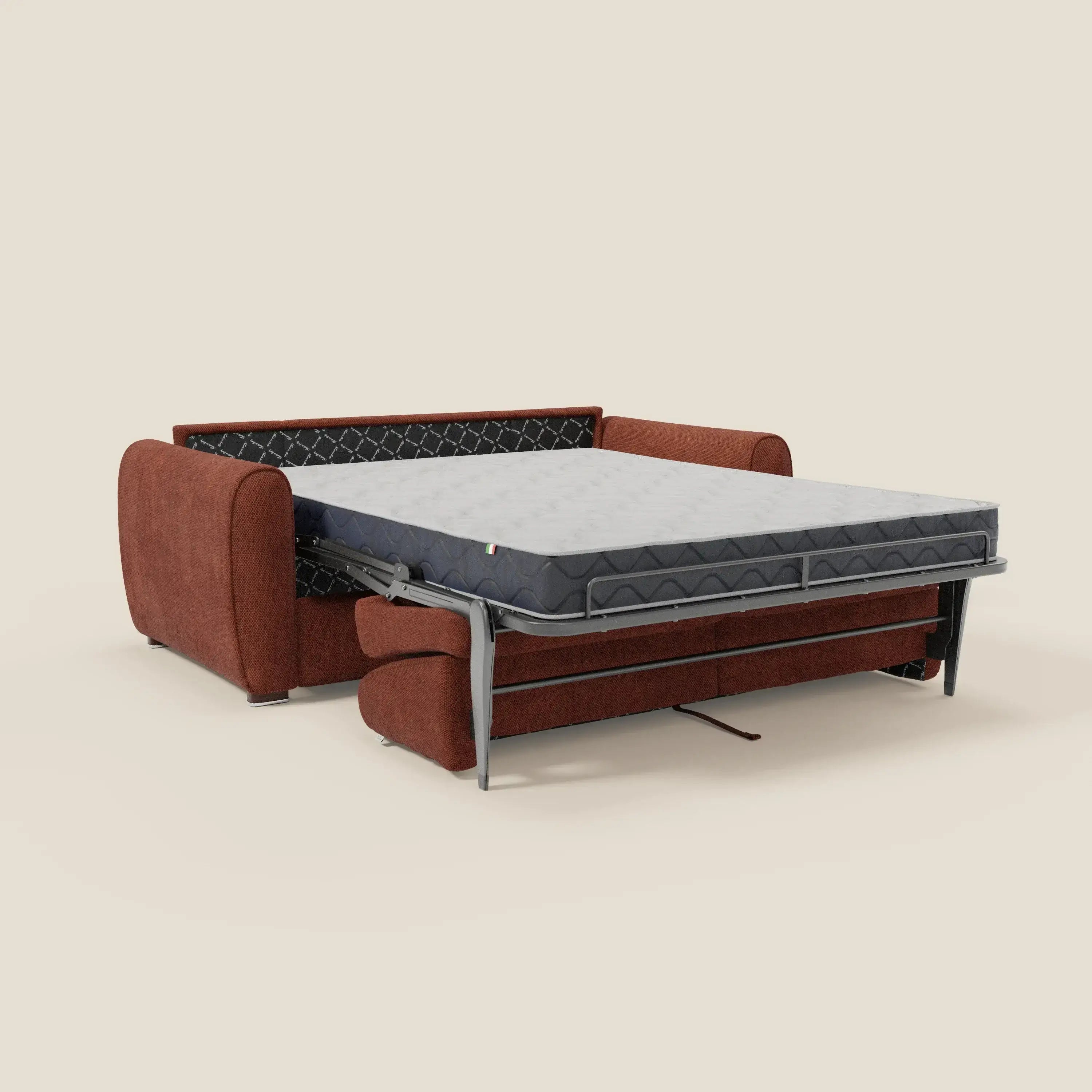 Kaleo Modernes Schlafsofa mit Matratze H17 cm – aus edlem, wasserabweisendem Stoff T26 rostrot