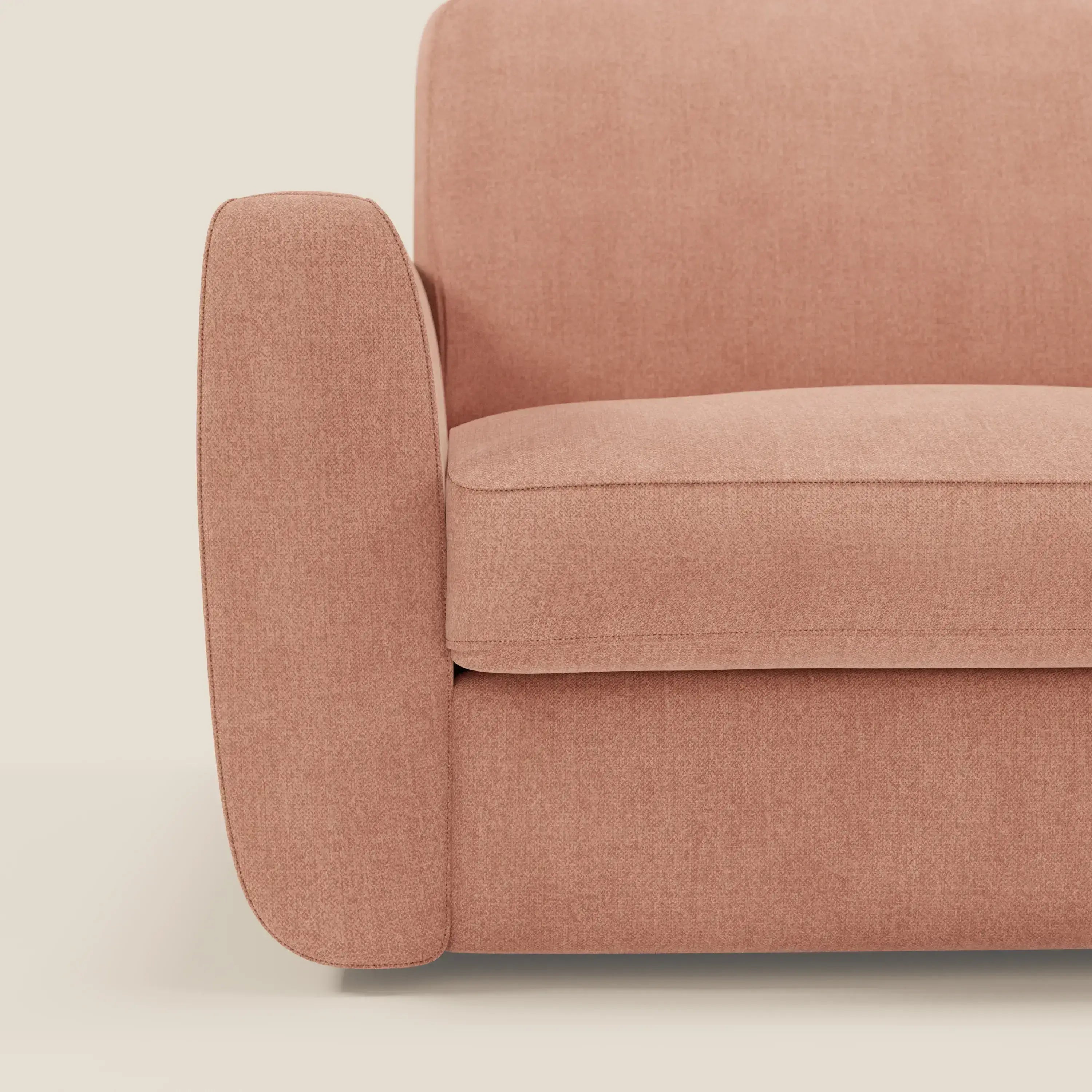 Leonida Abziehbares Schlafsofa mit Matratze H18 cm und Kissenfach aus abwaschbarem Stoff T23 pfirsich