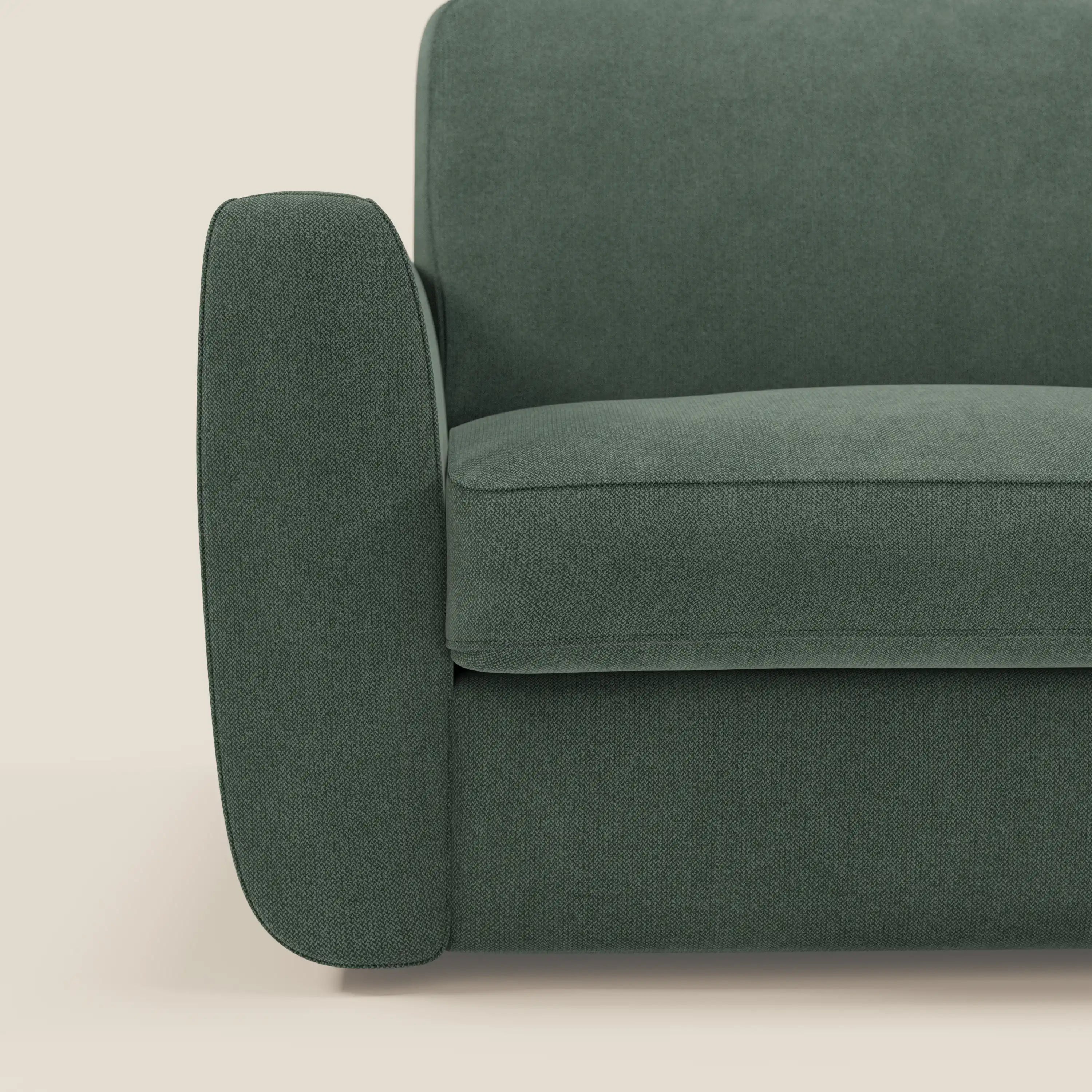 Leonida Abziehbares Schlafsofa mit Matratze H18 cm und Kissenfach aus abwaschbarem Stoff T23 grün