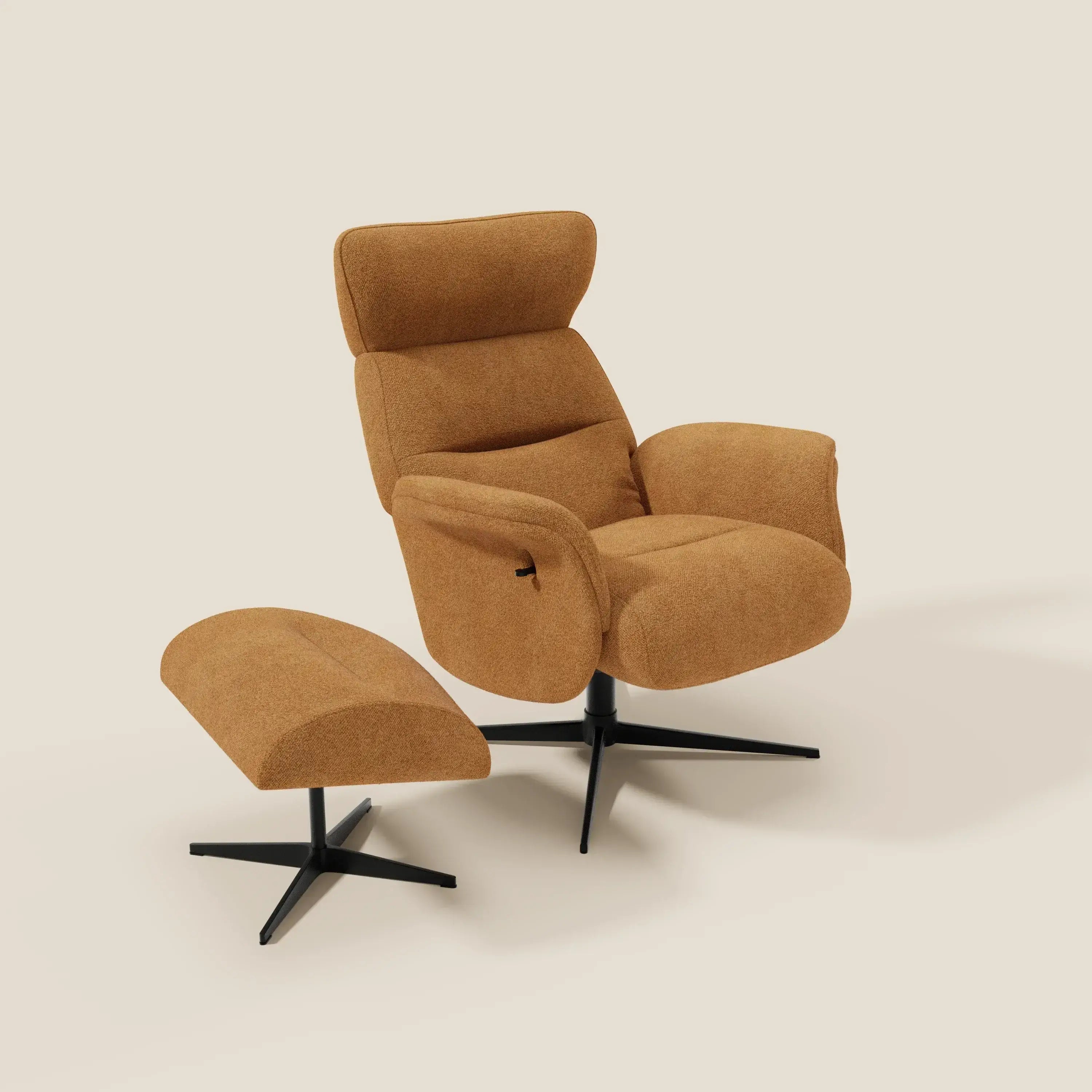 Lunor Relaxsessel mit Fußhocker aus wasserfestem Bouclé-Stoff T07