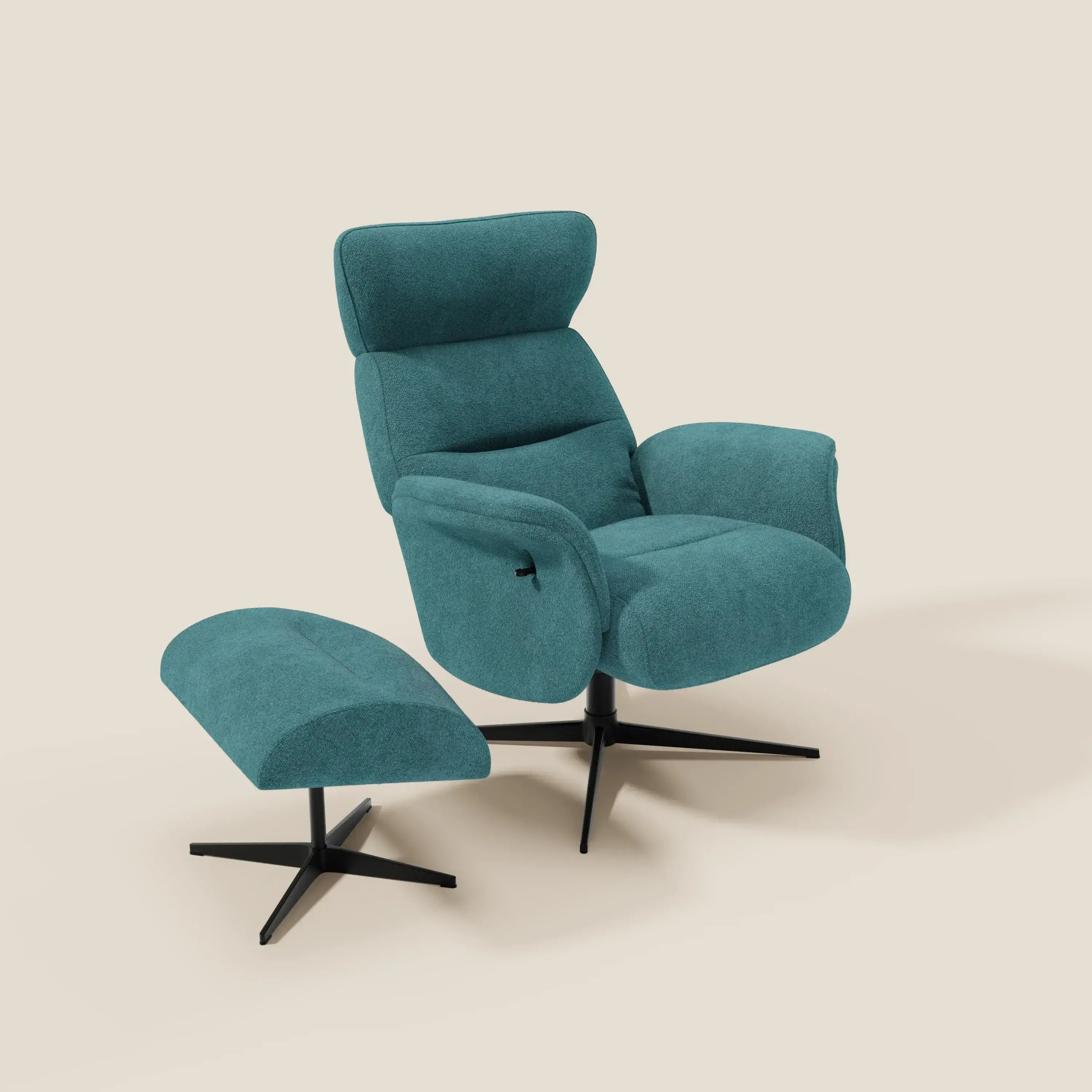 Lunor Relaxsessel mit Fußhocker aus wasserfestem Bouclé-Stoff T07