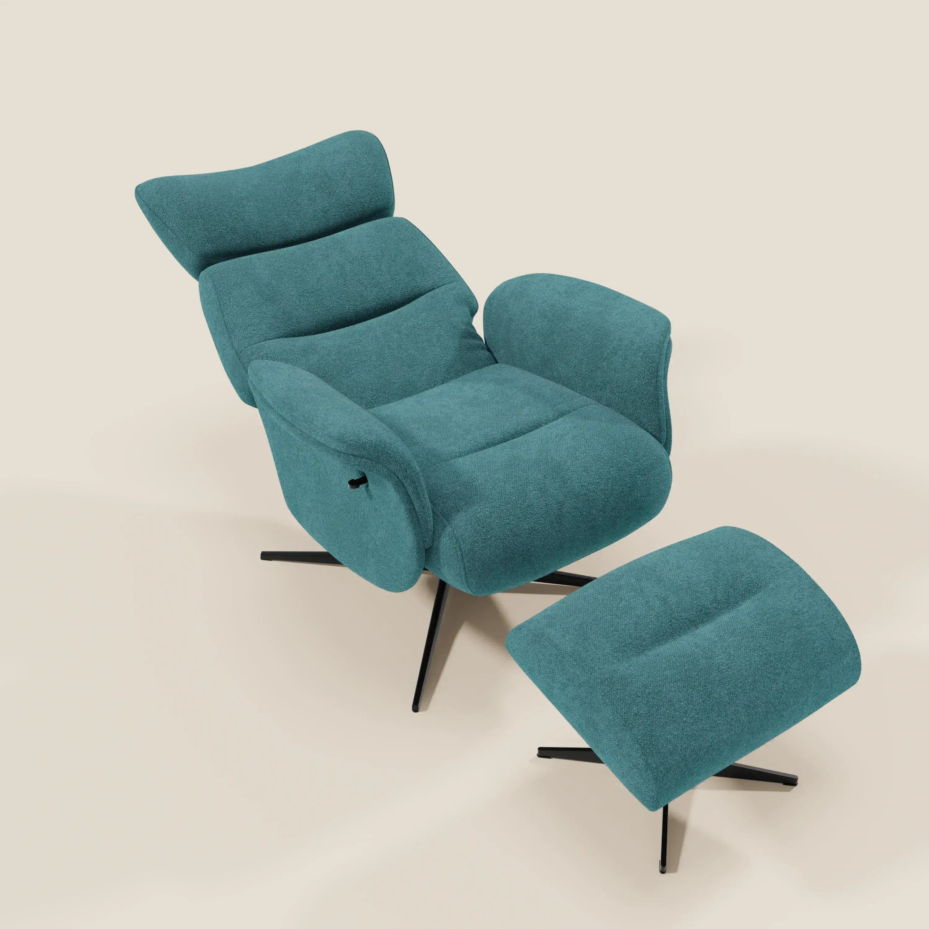 Lunor Relaxsessel mit Fußhocker aus wasserfestem Bouclé-Stoff T07